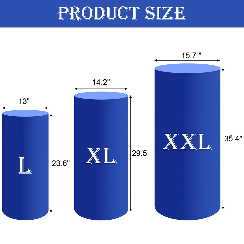 Saitimade Set Of 3 - Royal Blue Cylinder Pedestal Stand Covers, Flexible Cylinder Stand Covers For Party, Wedding Or Birthday Ev