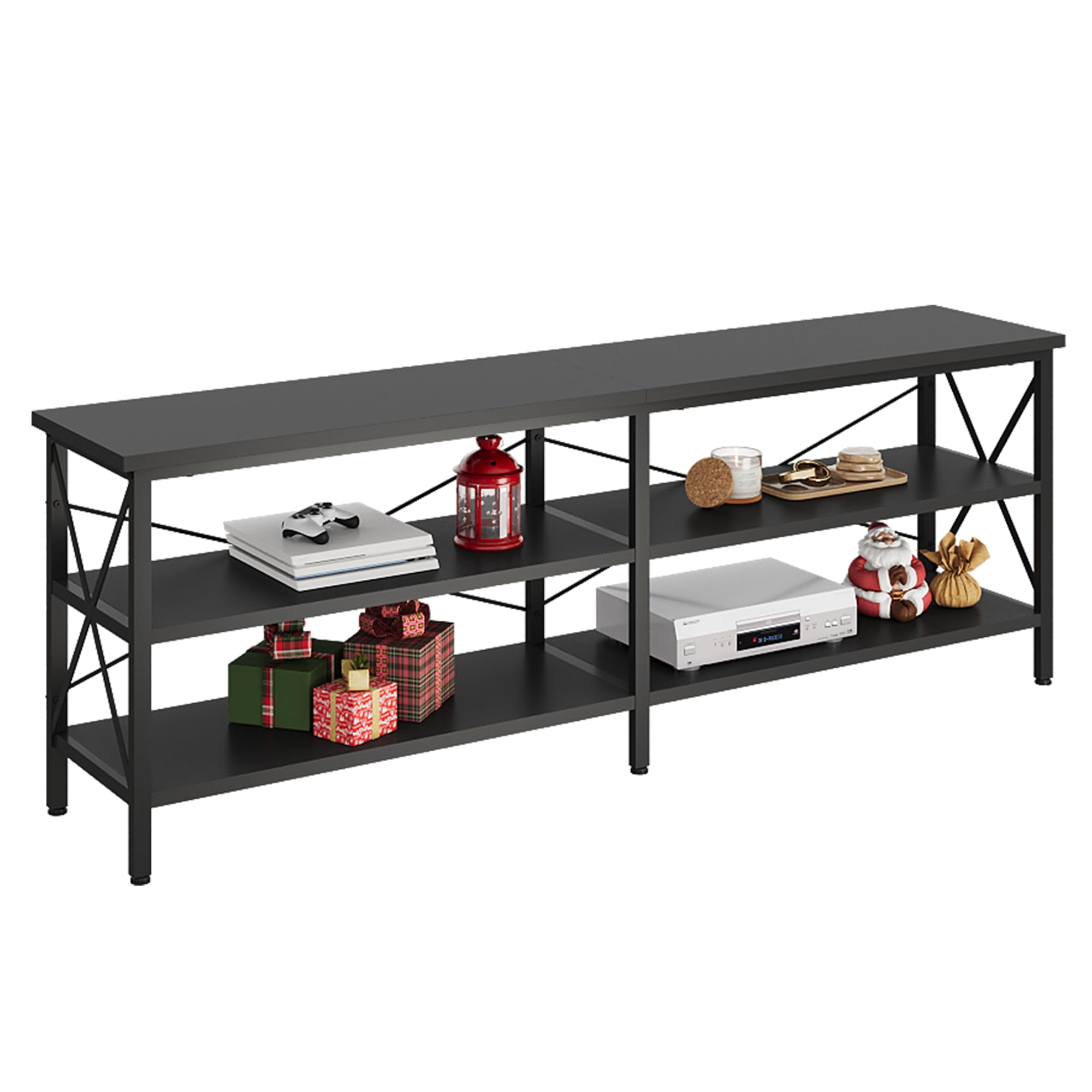 Wlive Tv Stand Up To 70 Inch Tv, 63' Entertainment Center, Tv Media Console With 3-Tier Storage Shelves For Living Room And Bedroom, Black