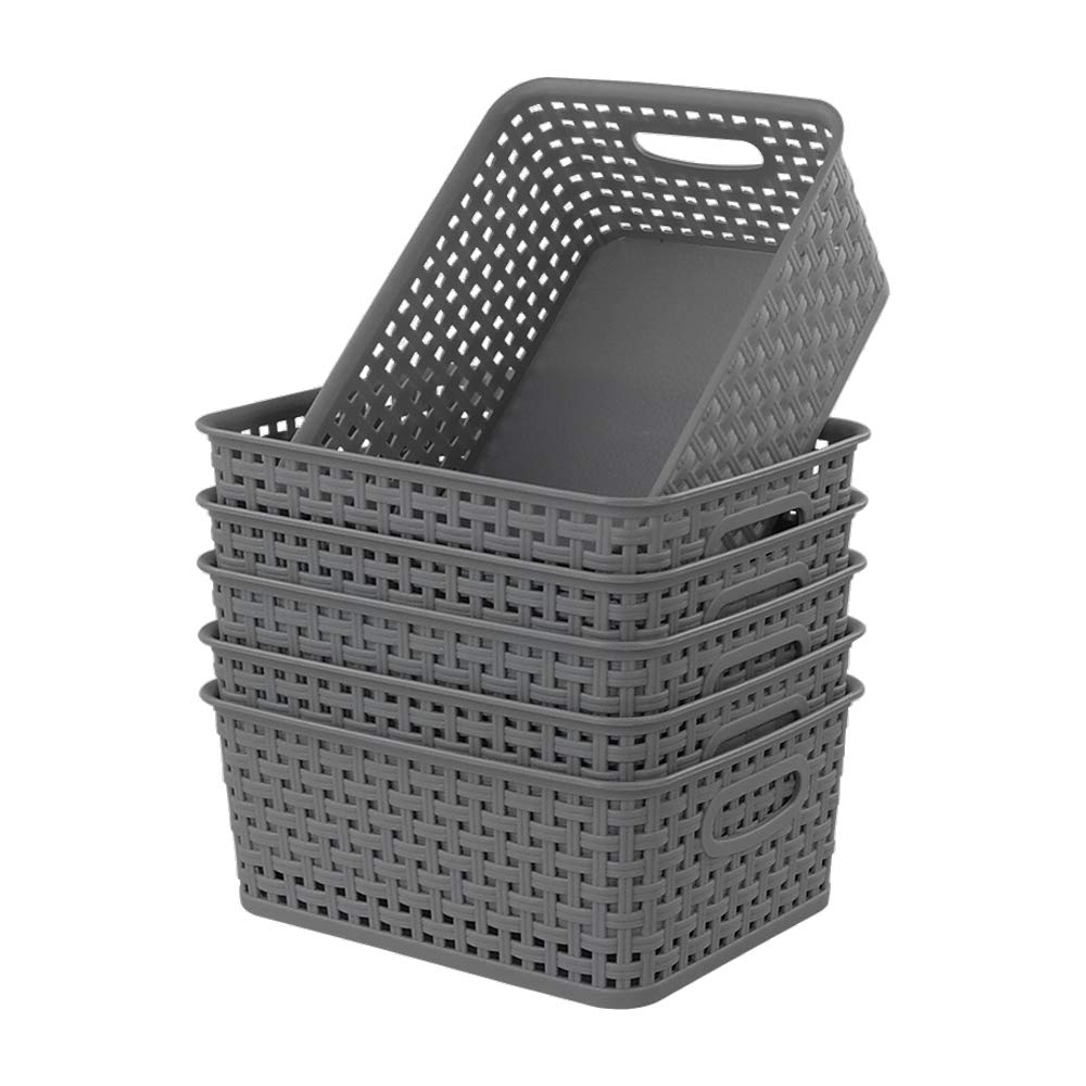 Easymanie Grey Plastic Storage Basket, 10.03 x 7.67 x 4.05, 6 Packs