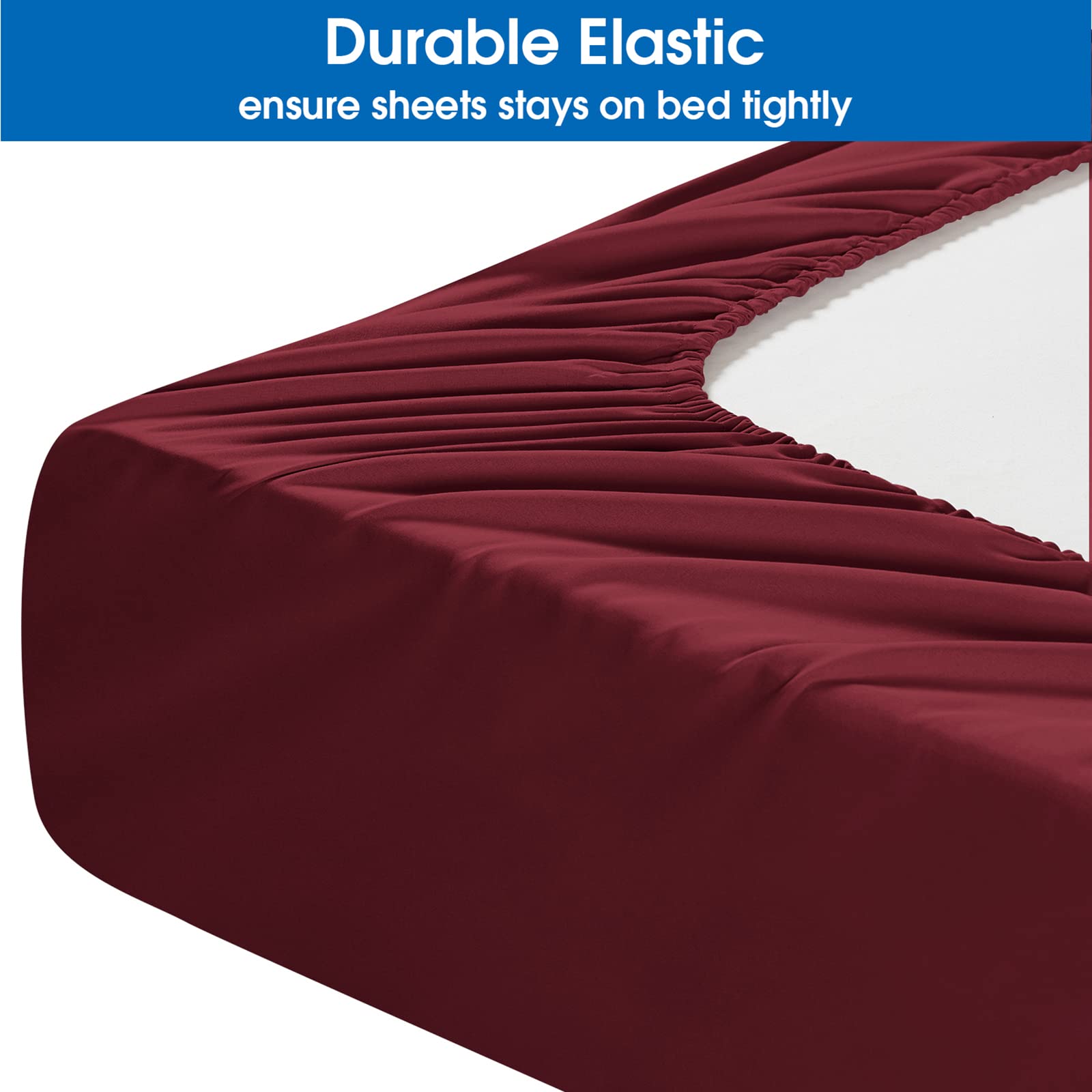 Homeideas Queen Size Bed Sheets - 4 Piece Set (Burgundy) - Extra Soft Brushed Microfiber 1800 Bedding Sheets, Maroon Sheets, Deep Pocket, Wrinkle & Fade Free