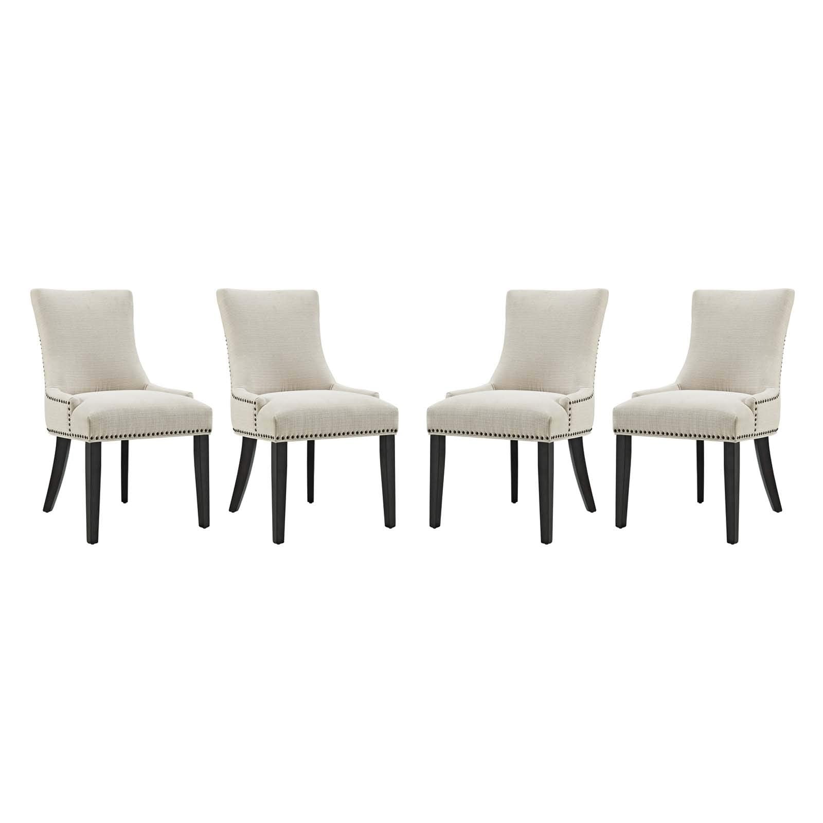 Modway Marquis Modern Upholstered Fabric Four Dining Chairs With Nailhead Trim In Beige