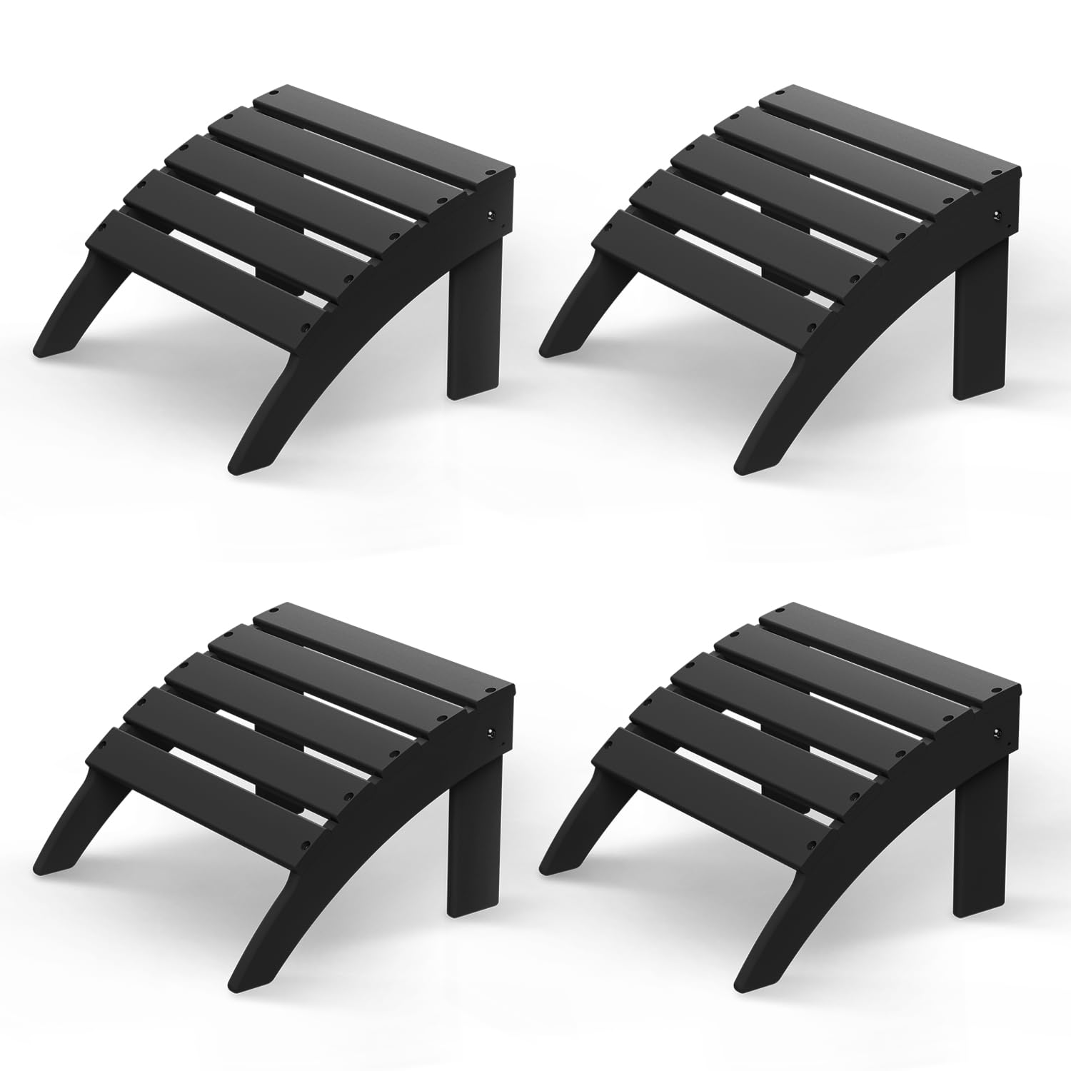 Greenvines Adirondack-Ottoman | Folding | Set Of 4 | Hdpe Plastic | Outdoor Footrest | All Weather | Foot Rest | Foot Stool | Black | For Adirondack Chair | For Patio Backyard Pool