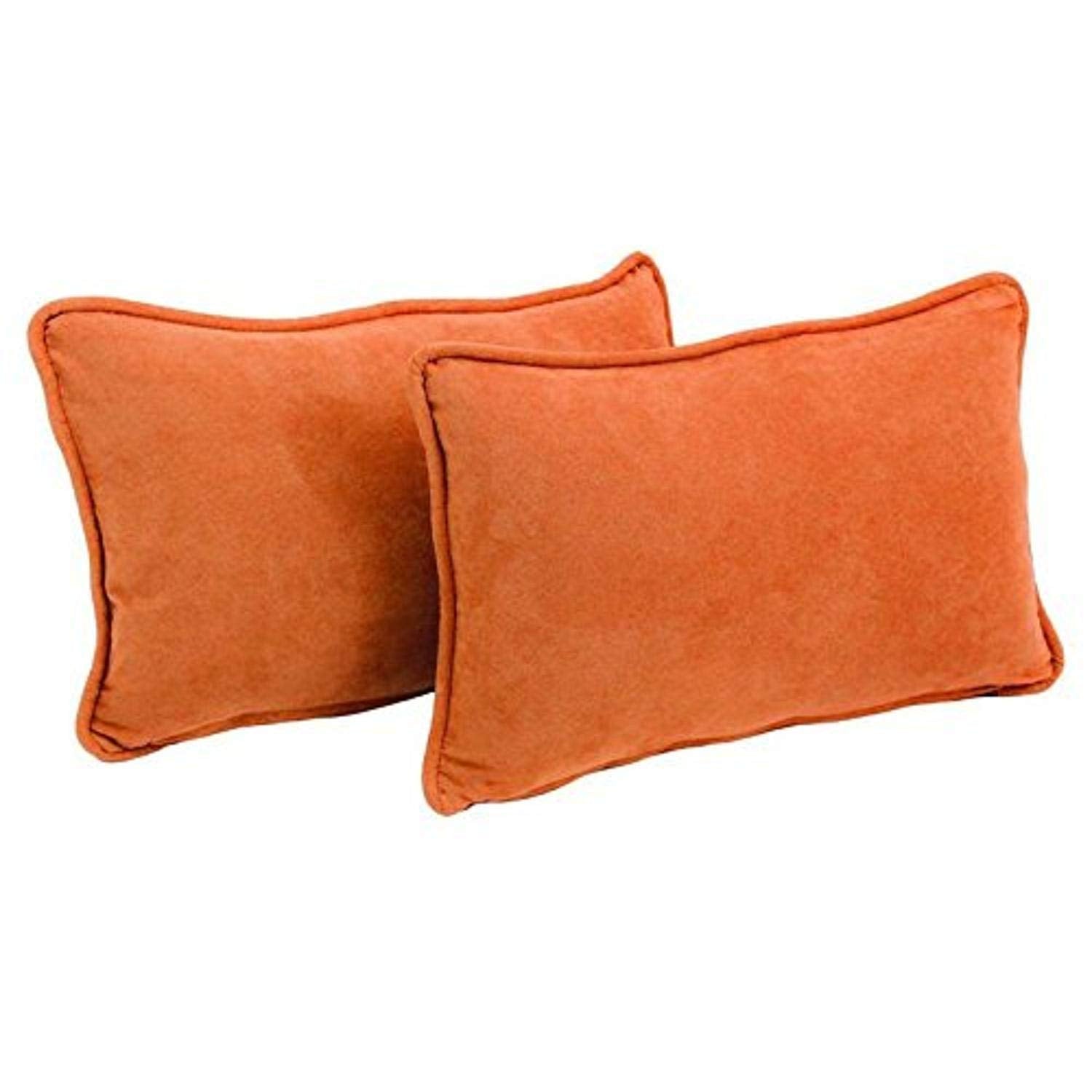 Blazing Needles Corded Solid Microsuede Rectangular Throw Pillows with Inserts (Set of 2), 20" by 12", Tangerine Dream