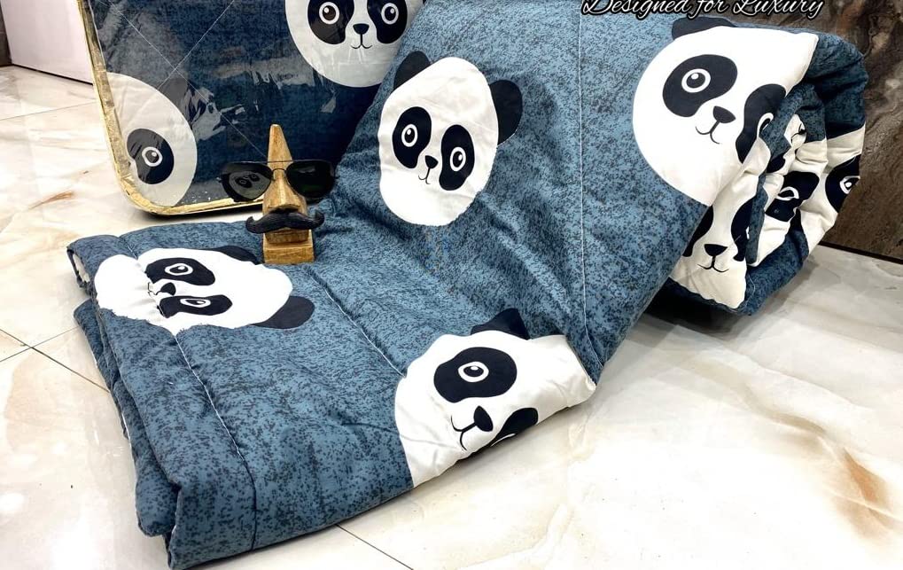 Yetli Glace Cotton Singel Bed Comforter Print And Kids Ac Room/Blanket, Size 60 X 90 Pack Of 1 Pcs, (Vt2051 Grey Pand0