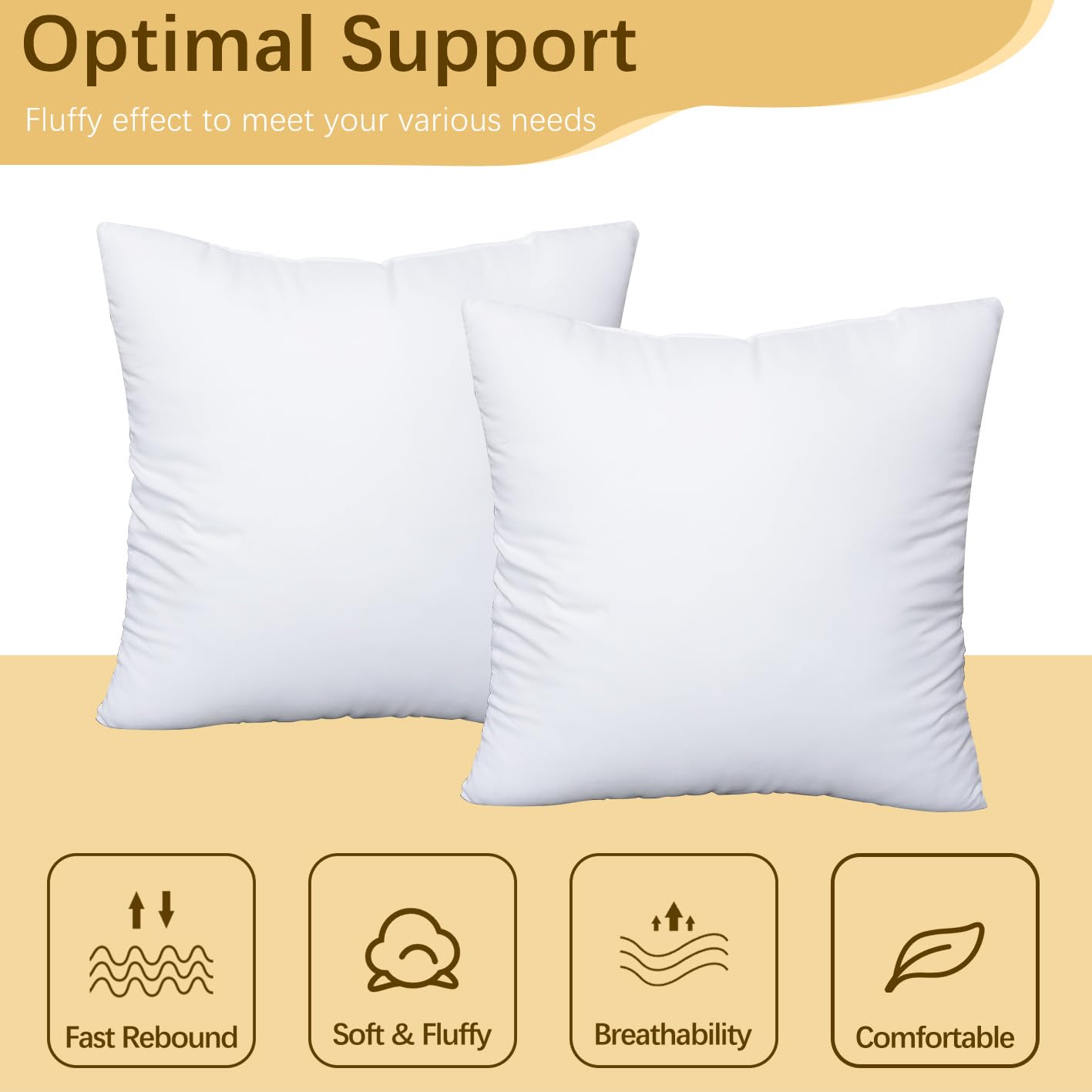 Okba Throw Pillows Insert Set Of 2, With 100% Cotton Cover, Bed And Couch - Indoor Hotel Decorative Pillows, 16X16 In White Pill