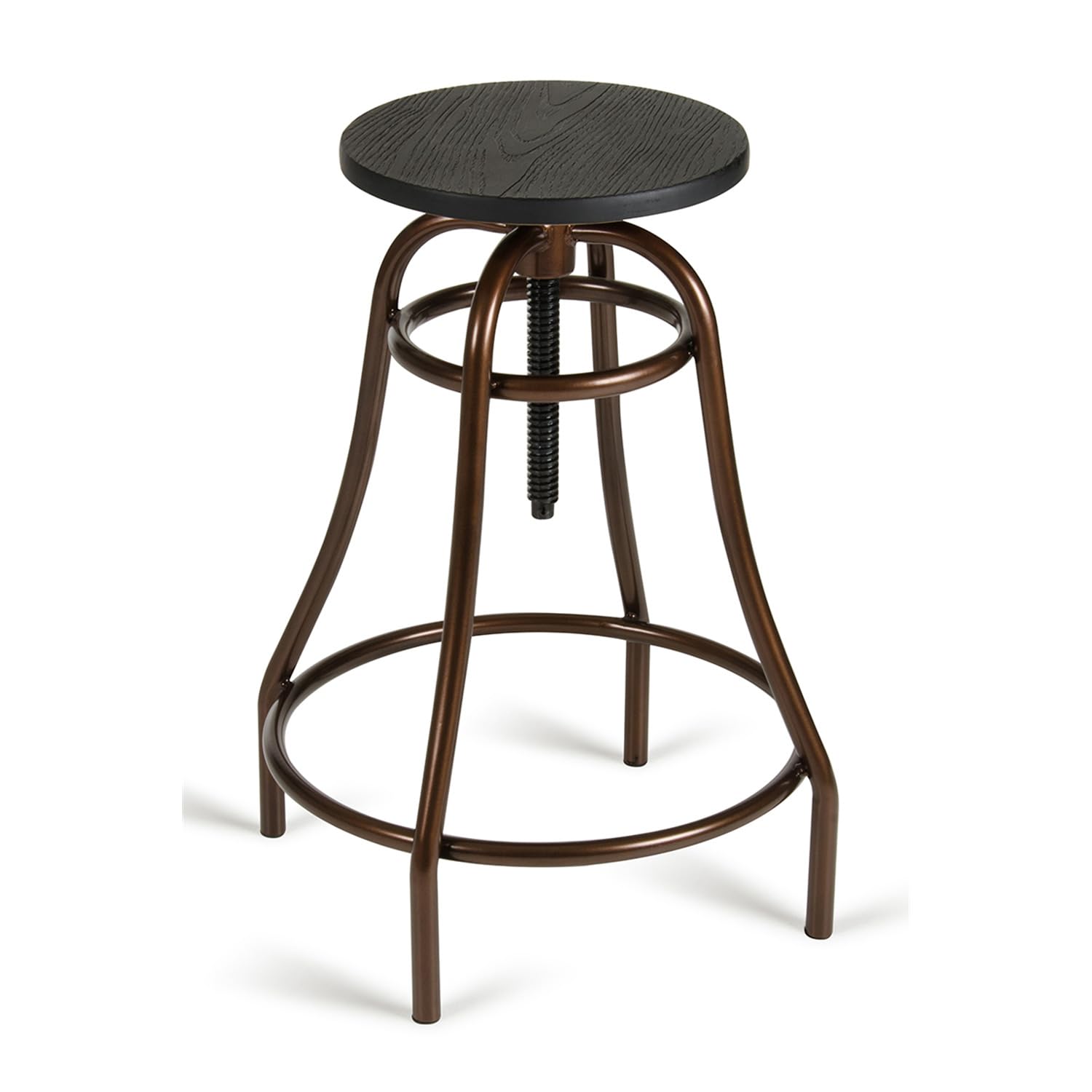 Limari Home Hampstead Collection Modern Wide Bronze Metal Base Adjustable Backless Barstool with Black Seat