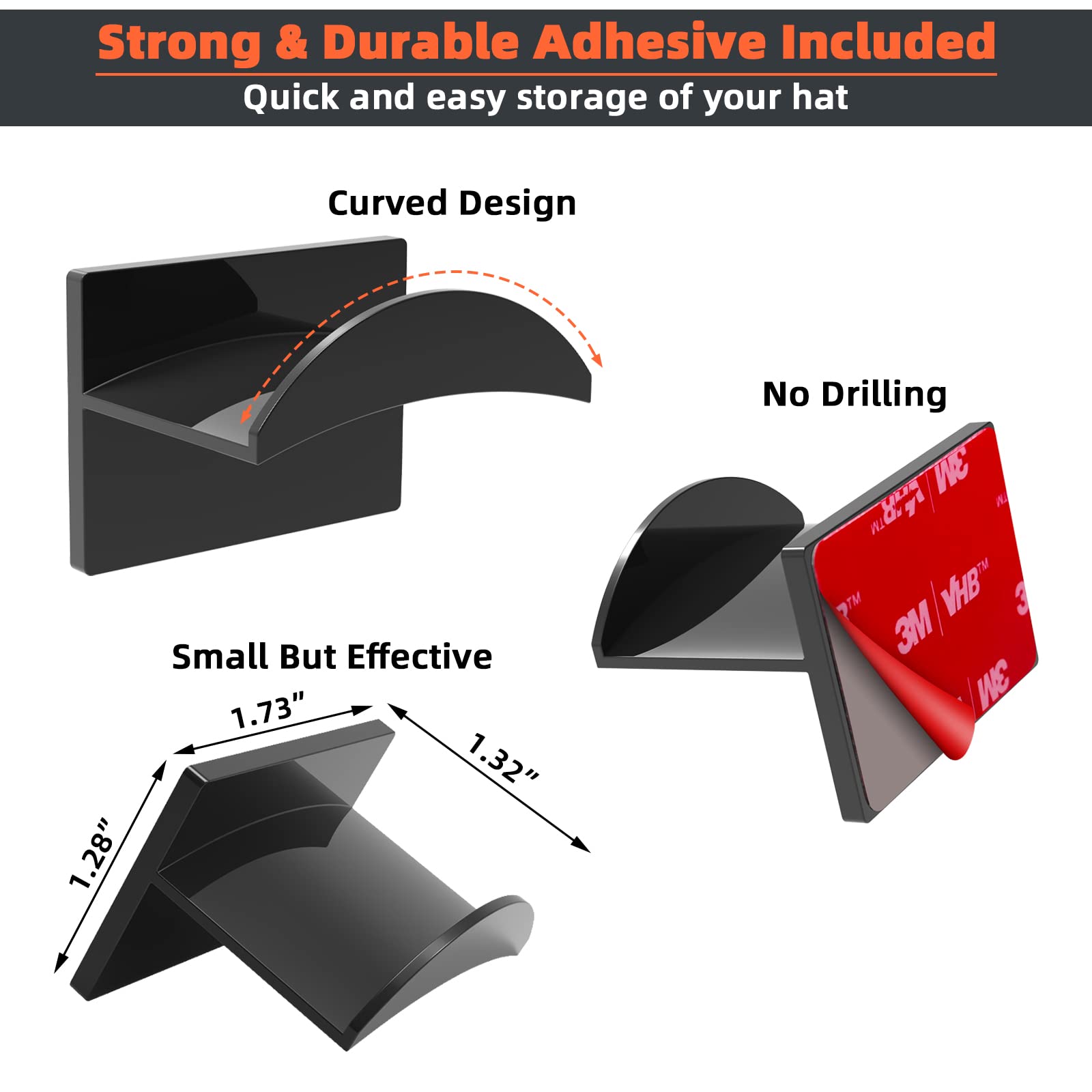 Kovspo 10 Pcs Adhesive Hat Hooks For Wall, Strong Hold Hat Hangers, Minimalist Hat Rack Design, No Drilling, Hat Hooks For Baseb