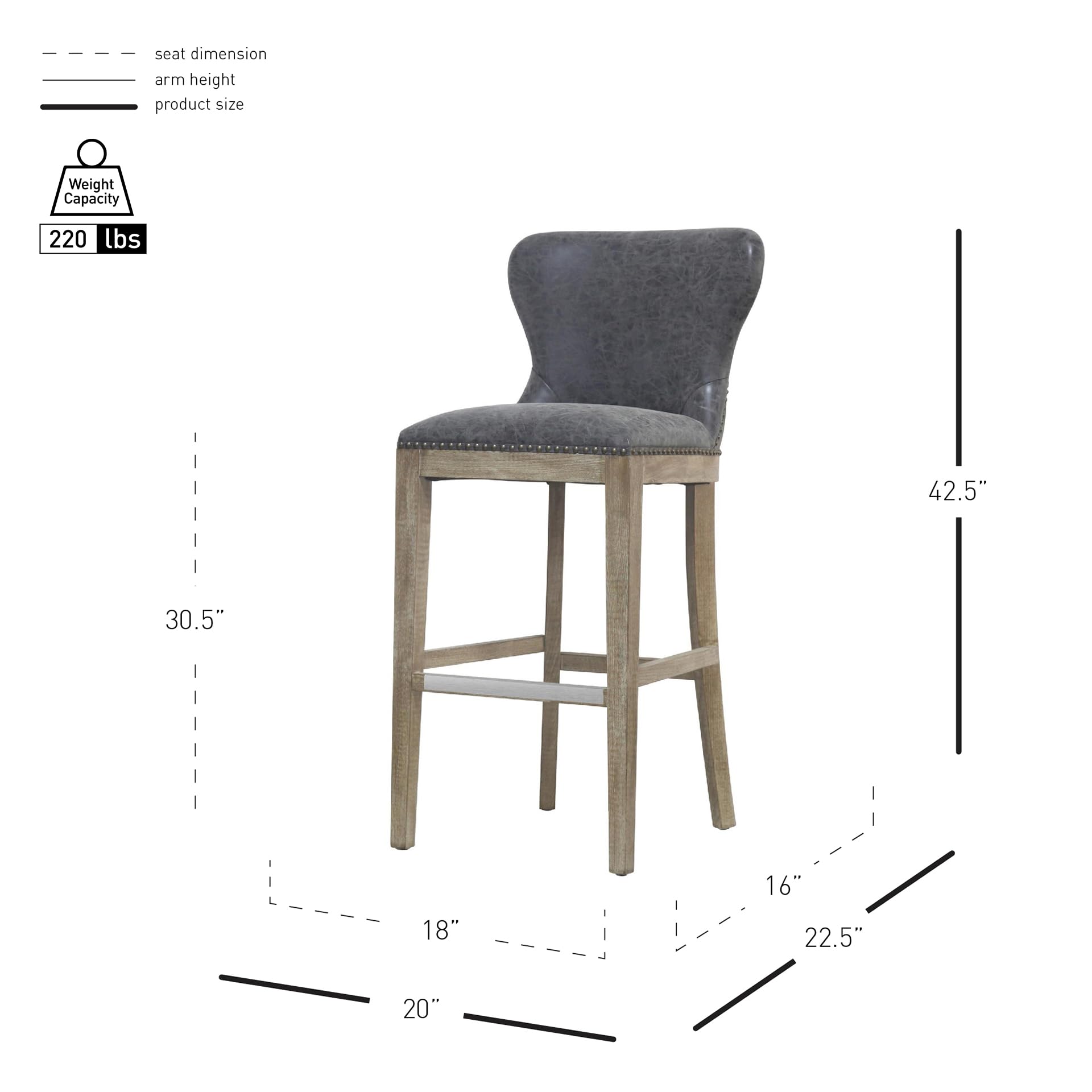 New Pacific Direct Dorsey Bar Bar & Counter Stools, Nubuck Charcoal