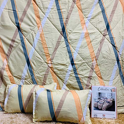 Mil Furnishings Glace Cotton Double King Size Duvet Comforter With 1 Flat Bedsheet 90X100 And 2 Pillow Covers , Beige Lines