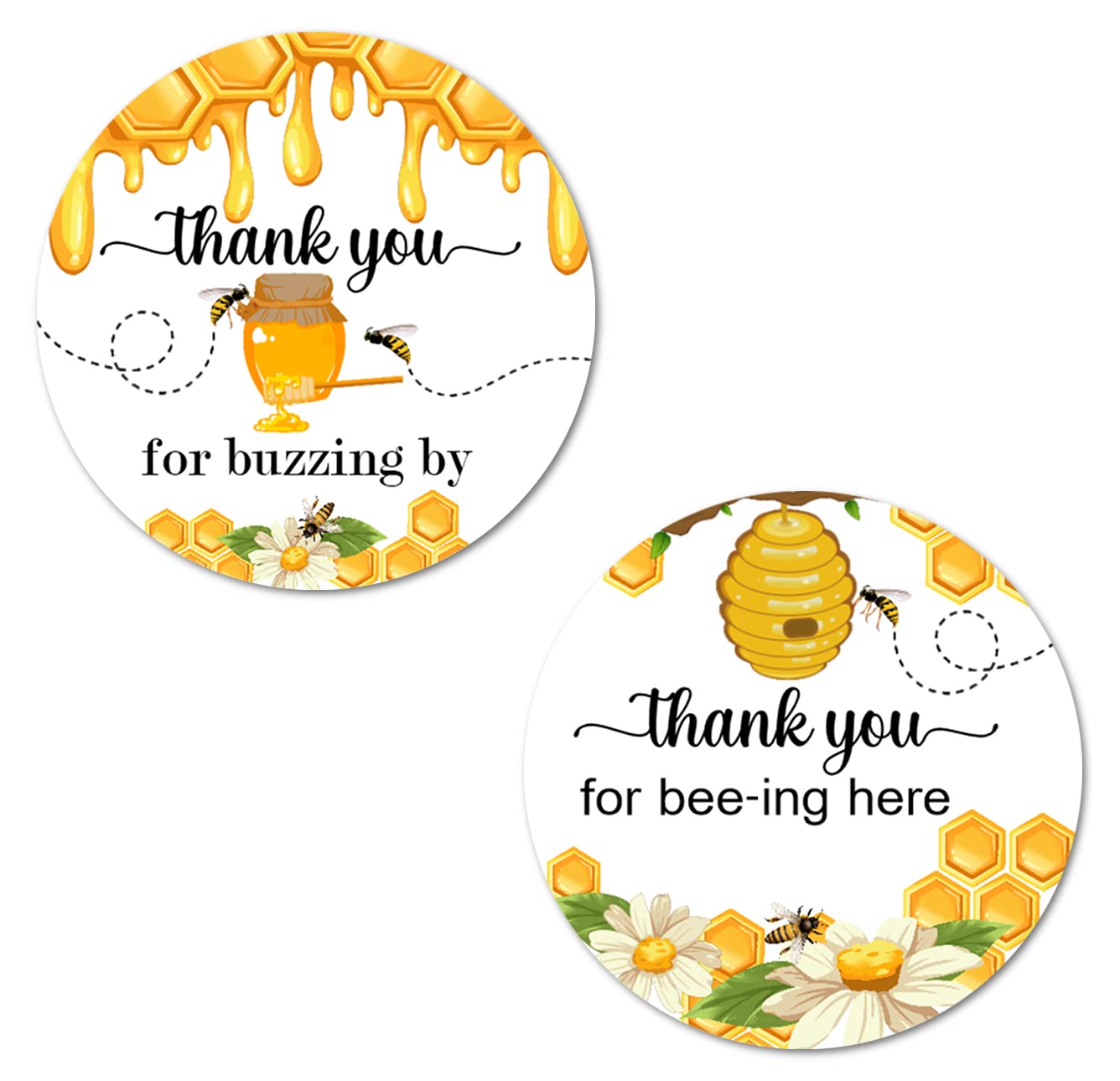 Bumble Bee 40 Thank You Stickers, 2 Inch Big Round Glossy Labels, Theme For Baby Shower, Birthday, Great For Party Favors, Tags,