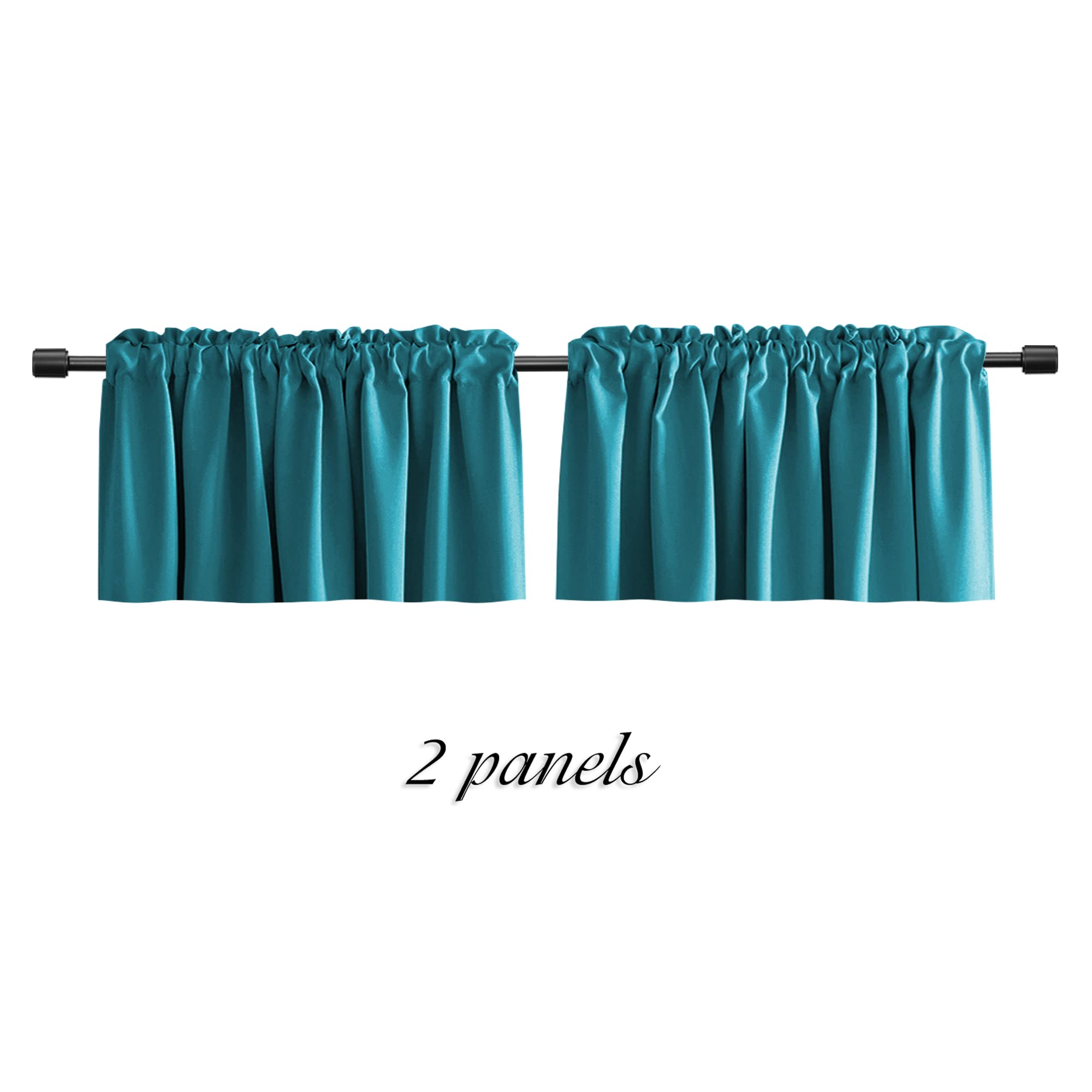 Donren Teal Window Curtain Valances For Kitchen - Room Darkening Valances For Window With Rod Pocket (52 By 16 Inch,2 Panels)