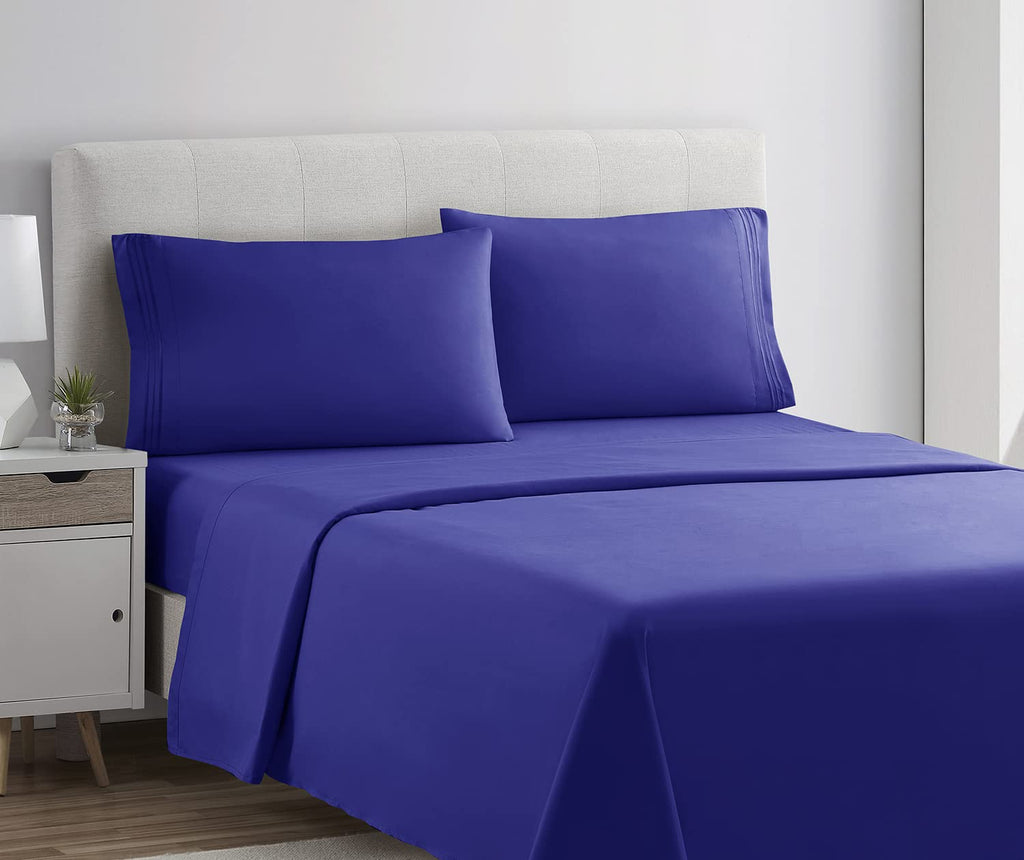 Clara Clark Bed Sheets, Premier 1800 Series 4 Piece Bed Sheet Set, Deep Pocket, Wrinkle, Fade, Stain Resistant, Luxury Soft Bedding Sheets & Pillowcases, Queen, Royal Blue