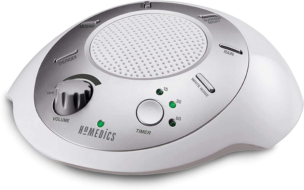 Homedics Soundsleep White Noise Sound Machine, Silver, Small Travel Sound Machine With 6 Relaxing Nature Sounds, Portable Sound Therapy For Home, Office, Nursery, Auto-Off Timer, By Homedics