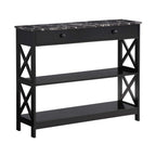 Convenience Concepts Oxford 1 Drawer Console Table With Shelves, Black Faux Marble/Black