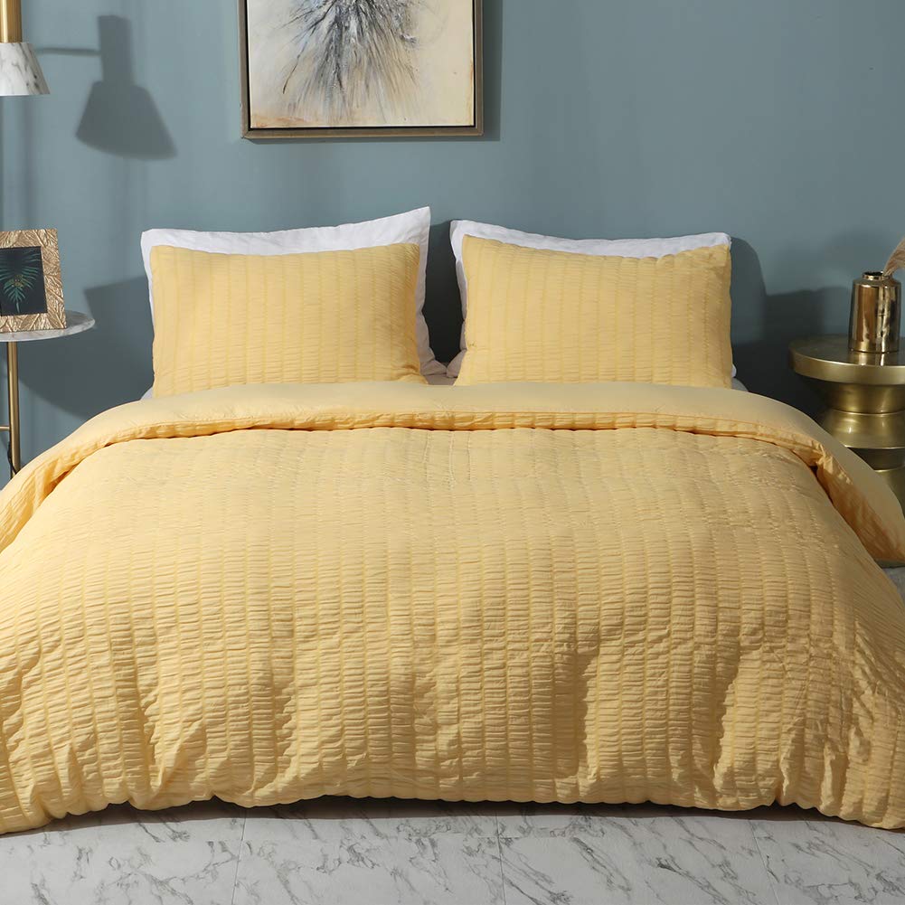 Avelom Yellow Duvet Cover King (104 X 90 Inches), 3 Pieces (1 Duvet Cover + 2 Pillow Cases), Seersucker Textured Ultra Soft Washed Microfiber, Textured Duvet Cover With Zipper Closure, Corner Ties