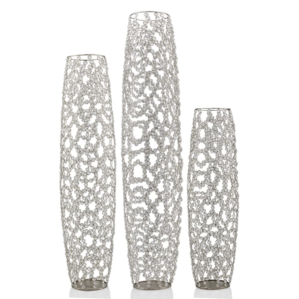 HomeRoots Silver/Clear 40' Bling Faux Crystal Abstract Twigs Barrel Floor Vase