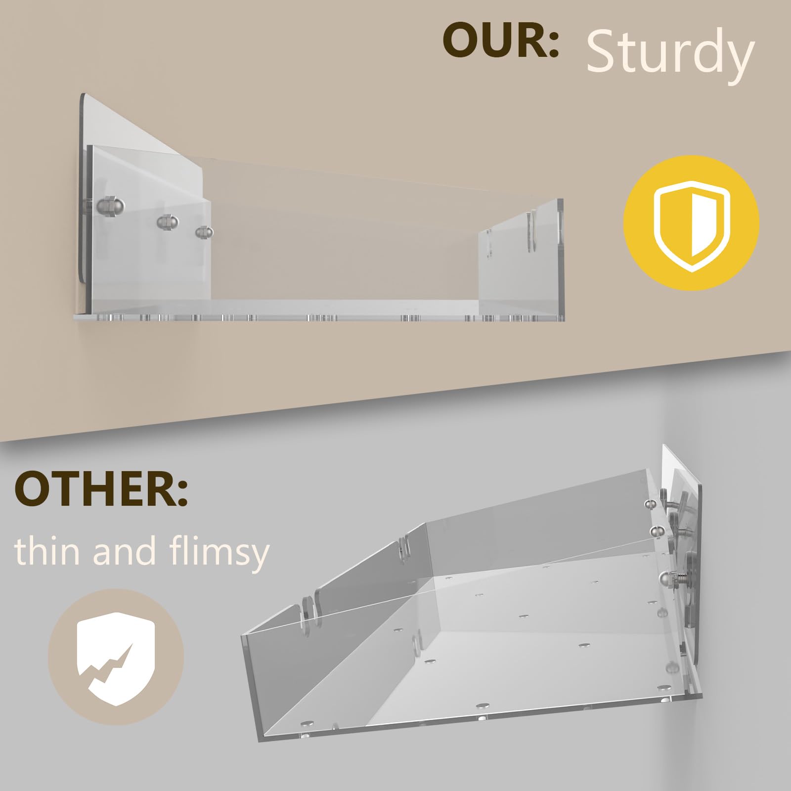 Durmmur Clear Acrylic Shower Caddy with Soap Dish, 3-Pack Adhesive Shelves Organizer, Floating Bathroom Storage with Hook