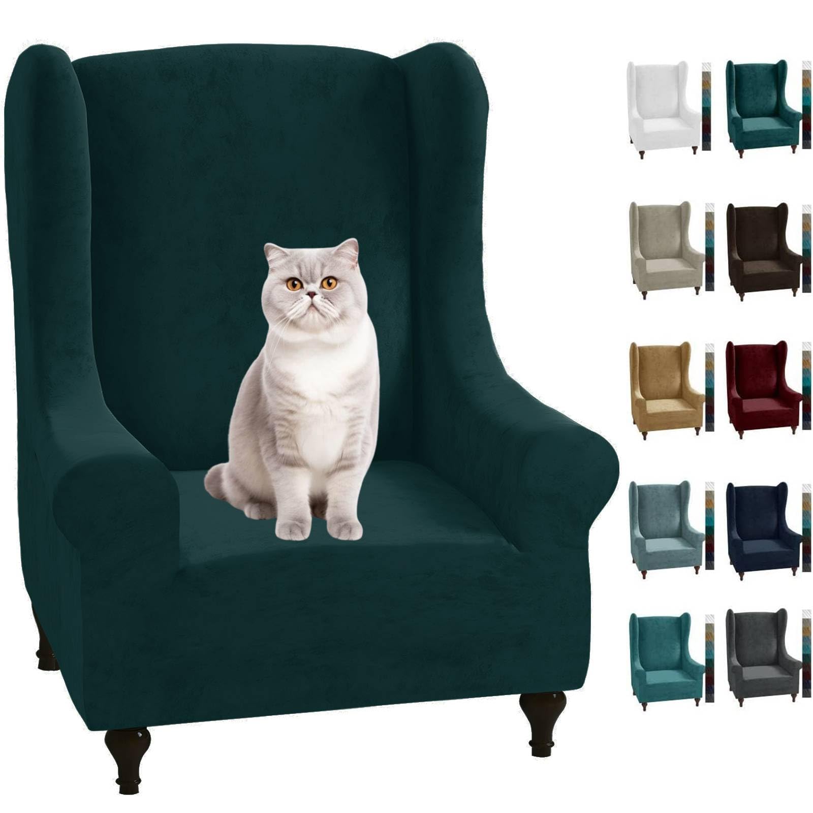 MAXIJIN Stretch Velvet Wingback Chair Slipcover 1-Piece Soft Stylish Plush Slipcovers for Wingback Chairs Thick Rich Velvet Wing