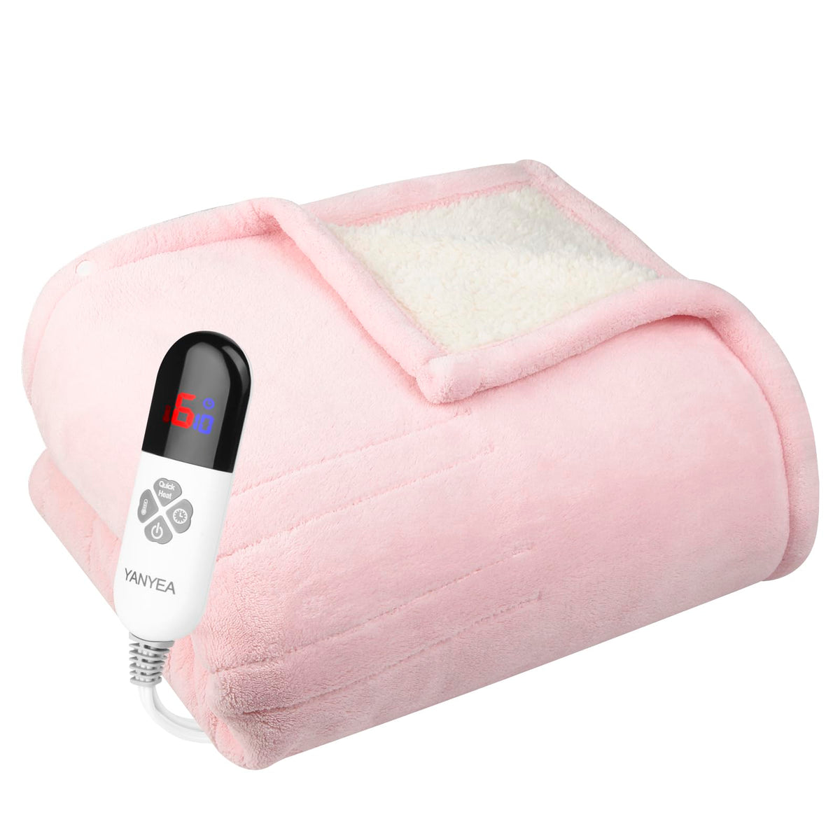 Yanyea Electric Heated Throw Blanket Sherpa 62'X84' Pink Machine Washable 6 Heat Settings 10 Hours Auto Off Overheat Protectio