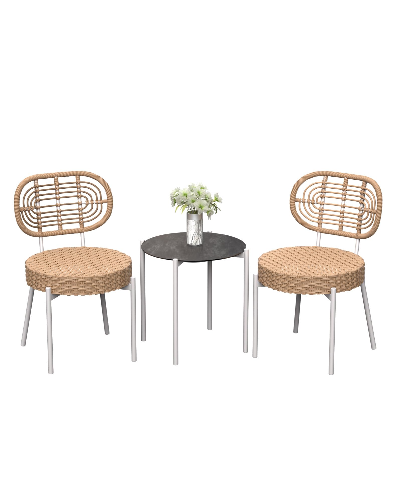 3 Piece Wicker Patio Bistro Furniture Set, Outdoor Dining Chairs, Includes 2 Rattan Chairs and Tempered Glass Table, for Garden,