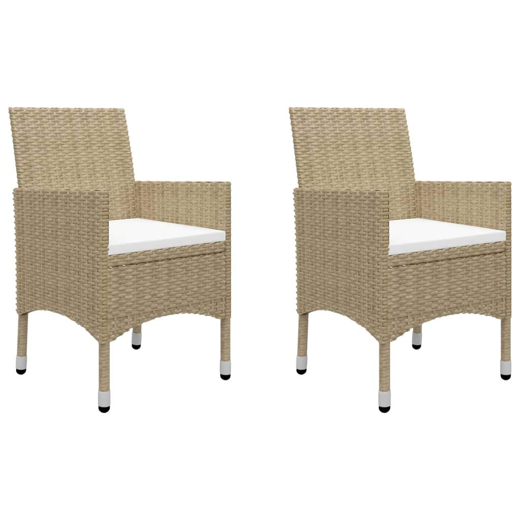 vidaXL Patio Bistro Set 3 Piece Garden Outdoor Lawn Yard Terrace Balcony Table and Chair Seat Seating Furniture Poly Rattan and Tempered Glass Beige