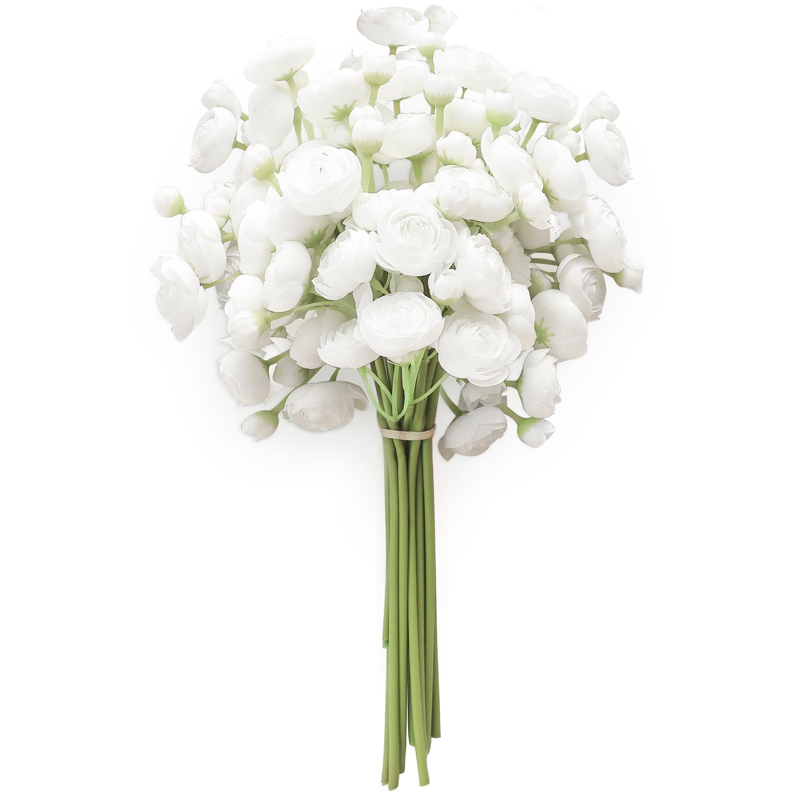 Floroom Ranunculus Artificial Flowers 18 Pcs White Faux Silk Mini Ranunculus Bulk Fake Wedding Filler Flowers for DIY Bouquets, 