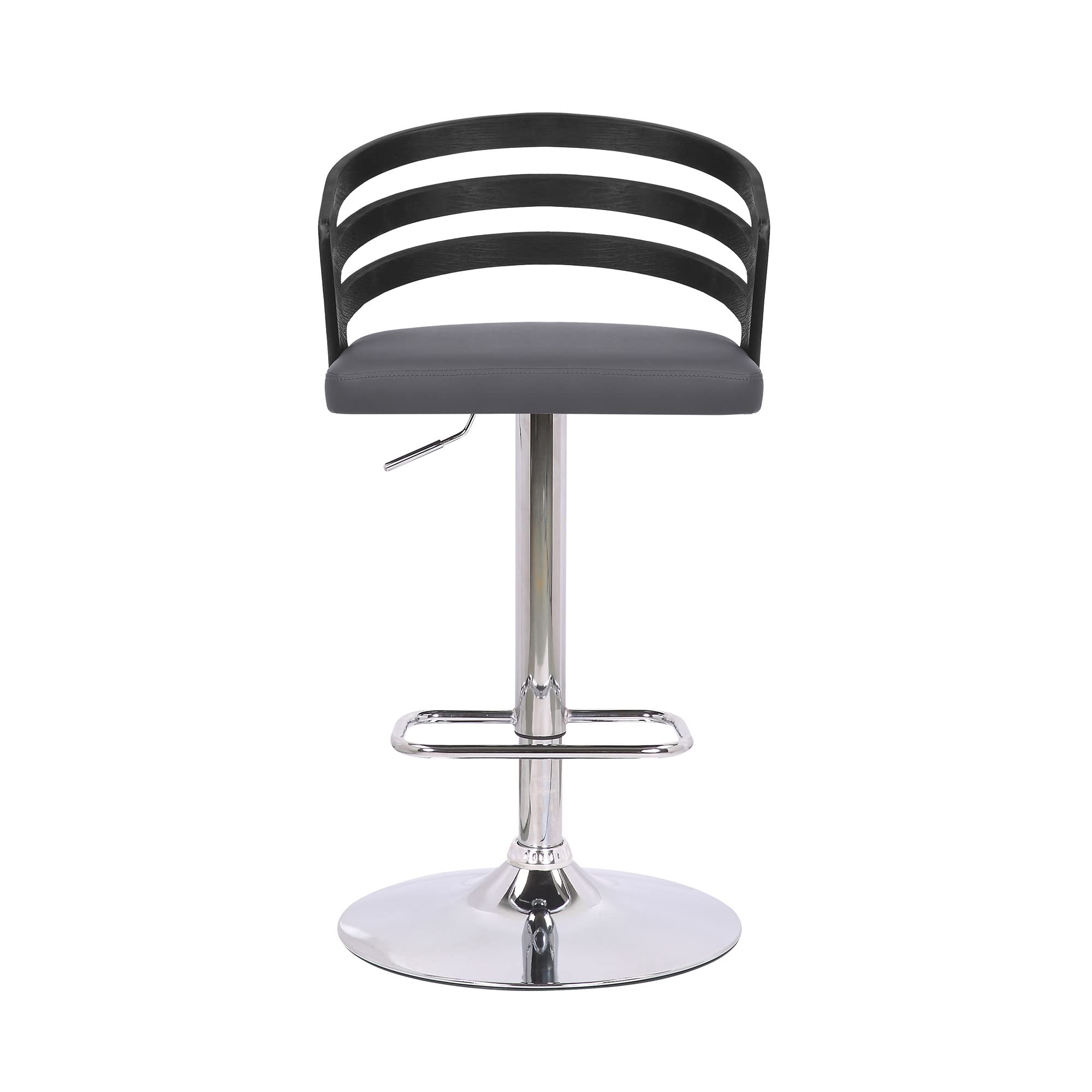 HomeRoots Wood, Metal, Foam Faux Leather Gray Faux Leather Black Wood and Chrome Adjustable Swivel Bar Stool
