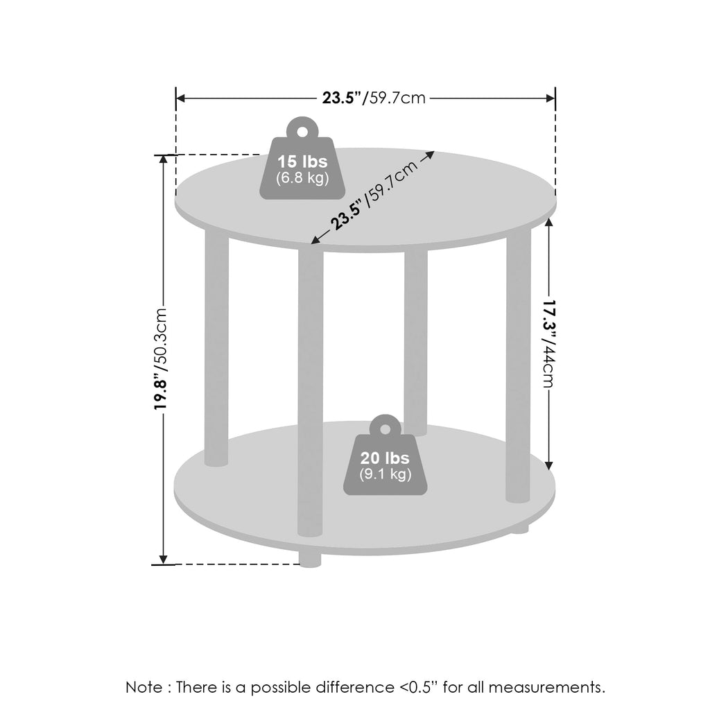 Furinno Turn-N-Tube Simple Design 2-Tier Round Wooden Side End Table, Marble White