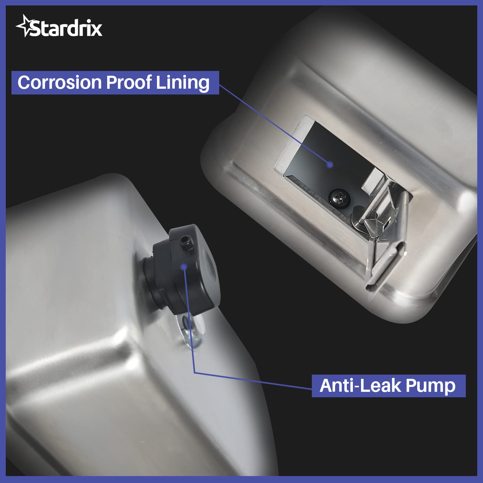 Stardrix Heavy Duty Stainless Steel Wall Mount Soap Dispenser, 1100Ml/37Oz, With Corrosion Proof Lining And Anti-Leak Pump For C