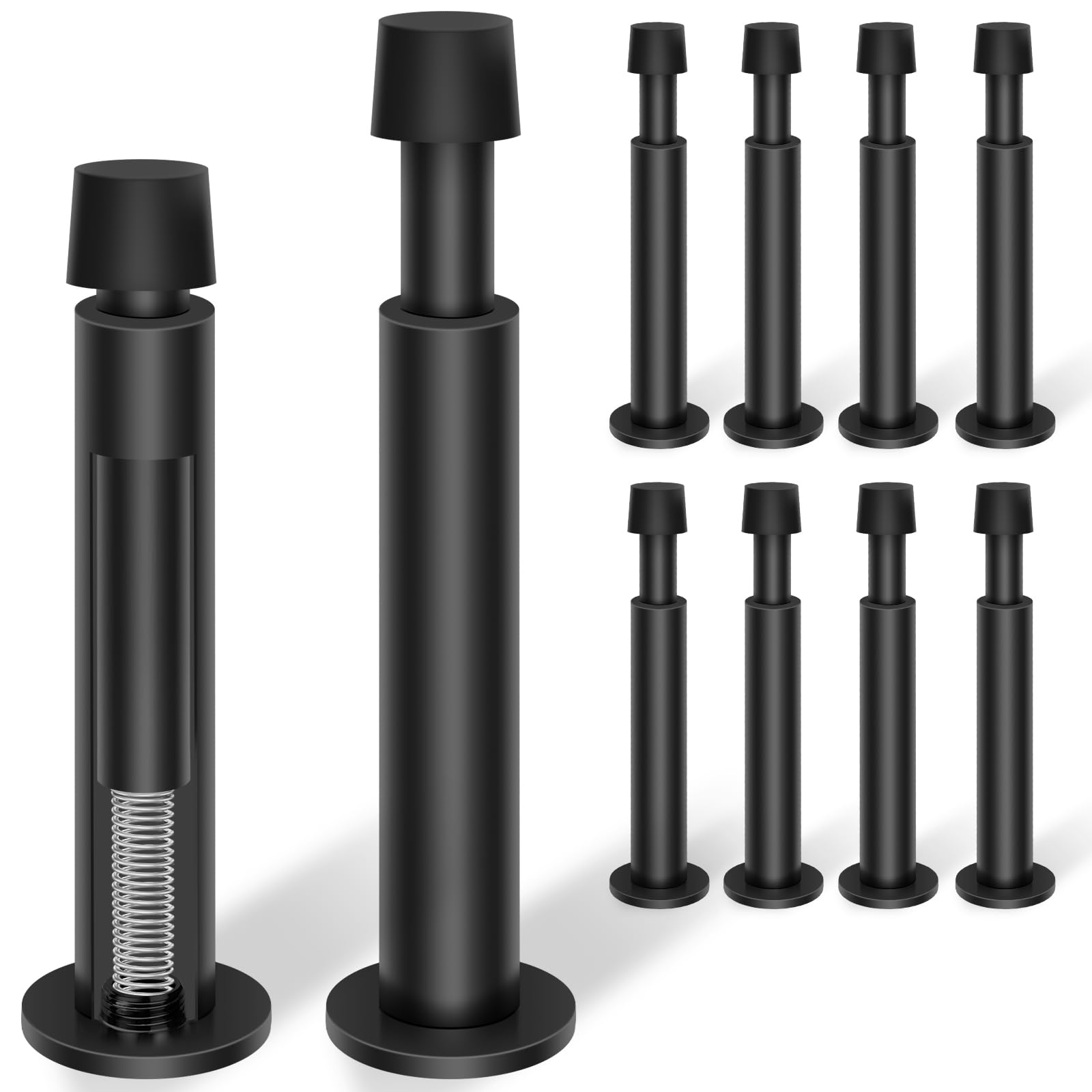 Kolako Door Stopper, 10 Pack Spring Door Stops With Rubber Bumper, 4.4 Inch Black Doorstop For Wall Bottom Or Top