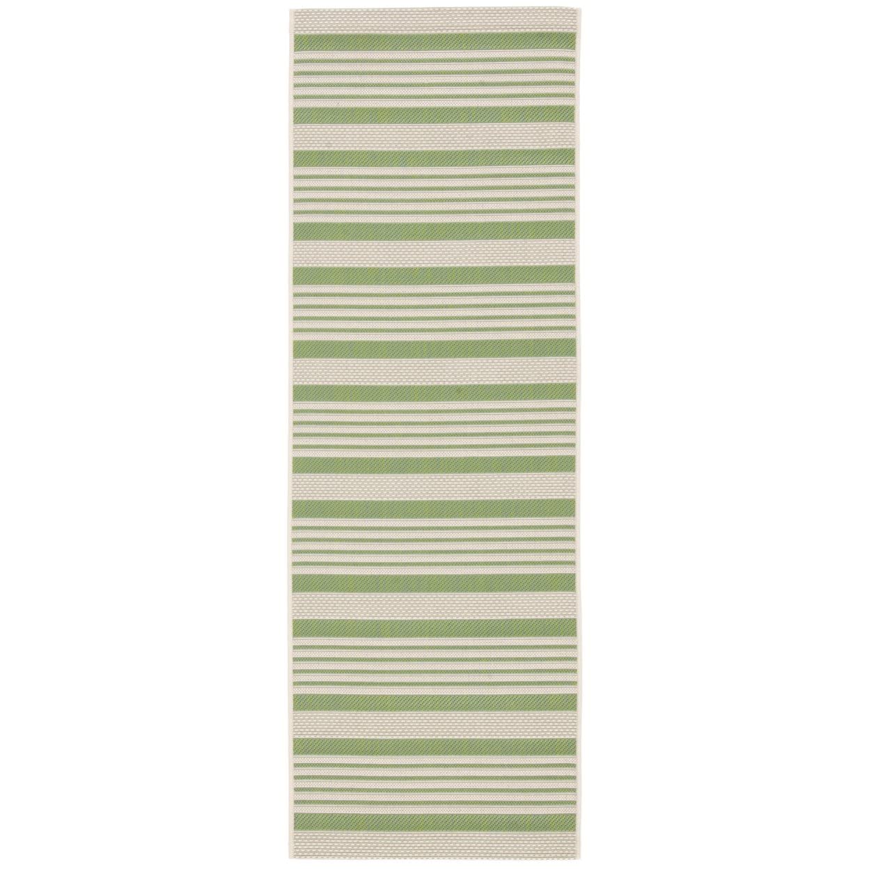 SAFAVIEH Courtyard Collection 2'3' x 12' Green/Beige CY6062 Stripe Indoor/ Outdoor Patio Backyard Mudroom Runner Rug