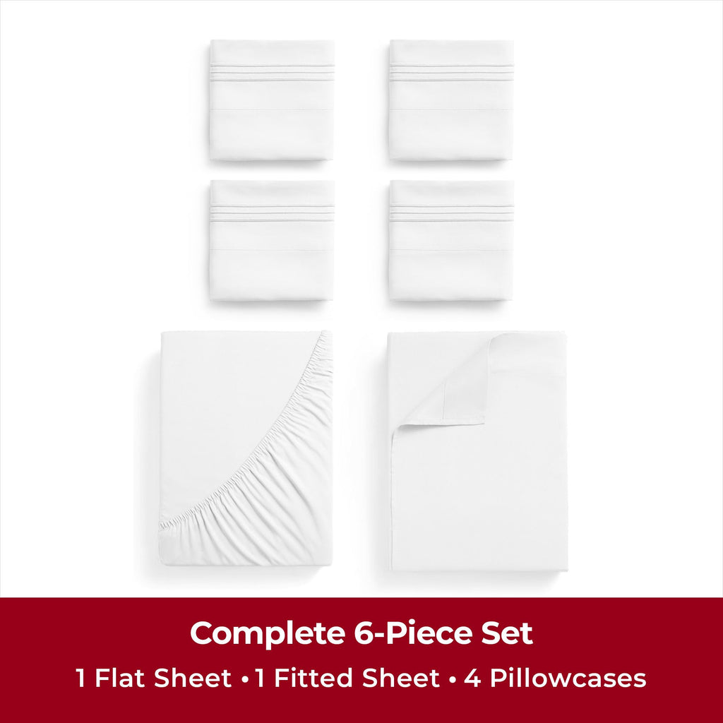 Mellanni Iconic Queen Sheet Set - 6-Piece Bed Sheets, (Including 4 Pillowcases), 16-Inch Deep Pocket, Easy Care, Extra Soft, Coo