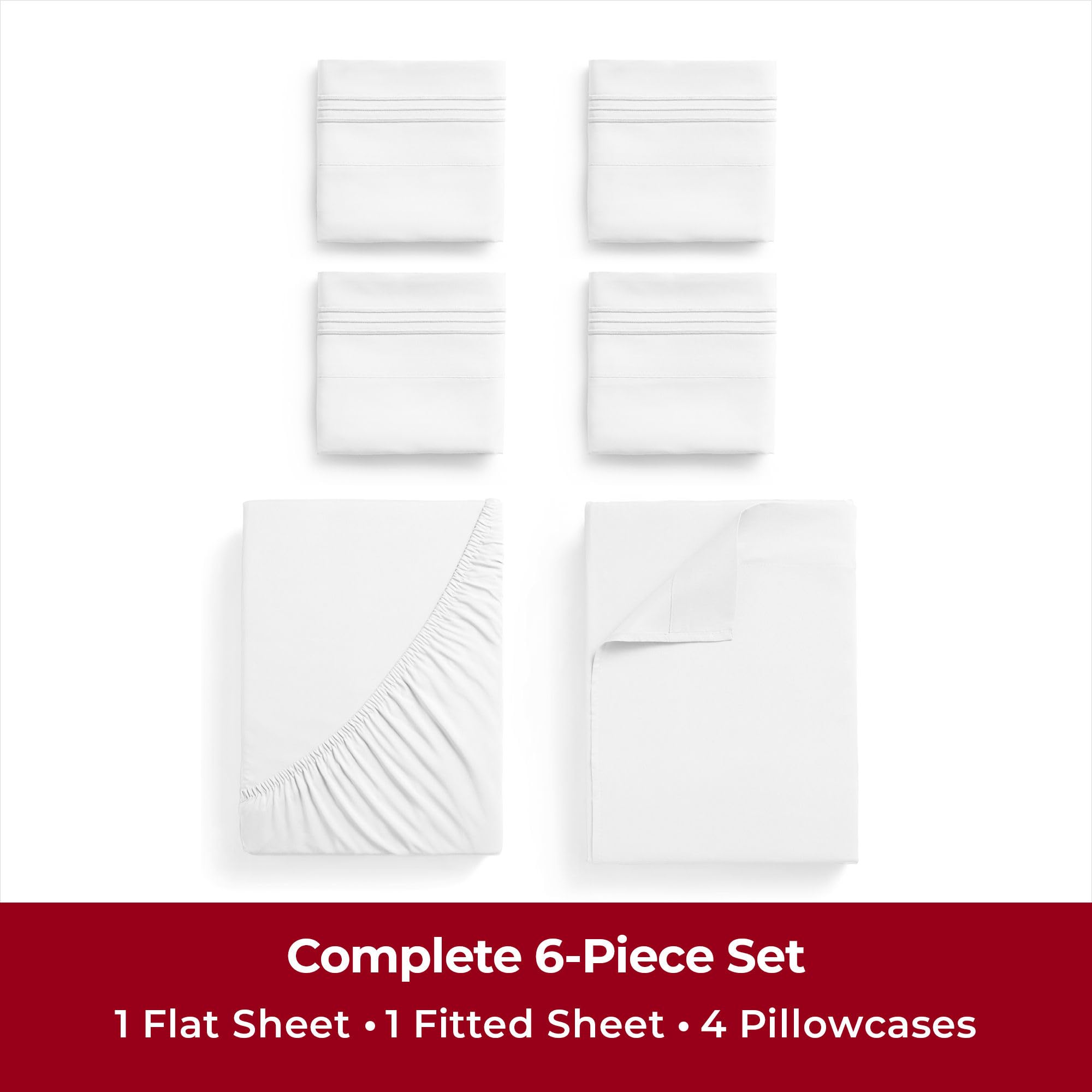 Mellanni Iconic Queen Sheet Set - 6-Piece Bed Sheets, (Including 4 Pillowcases), 16-Inch Deep Pocket, Easy Care, Extra Soft, Coo