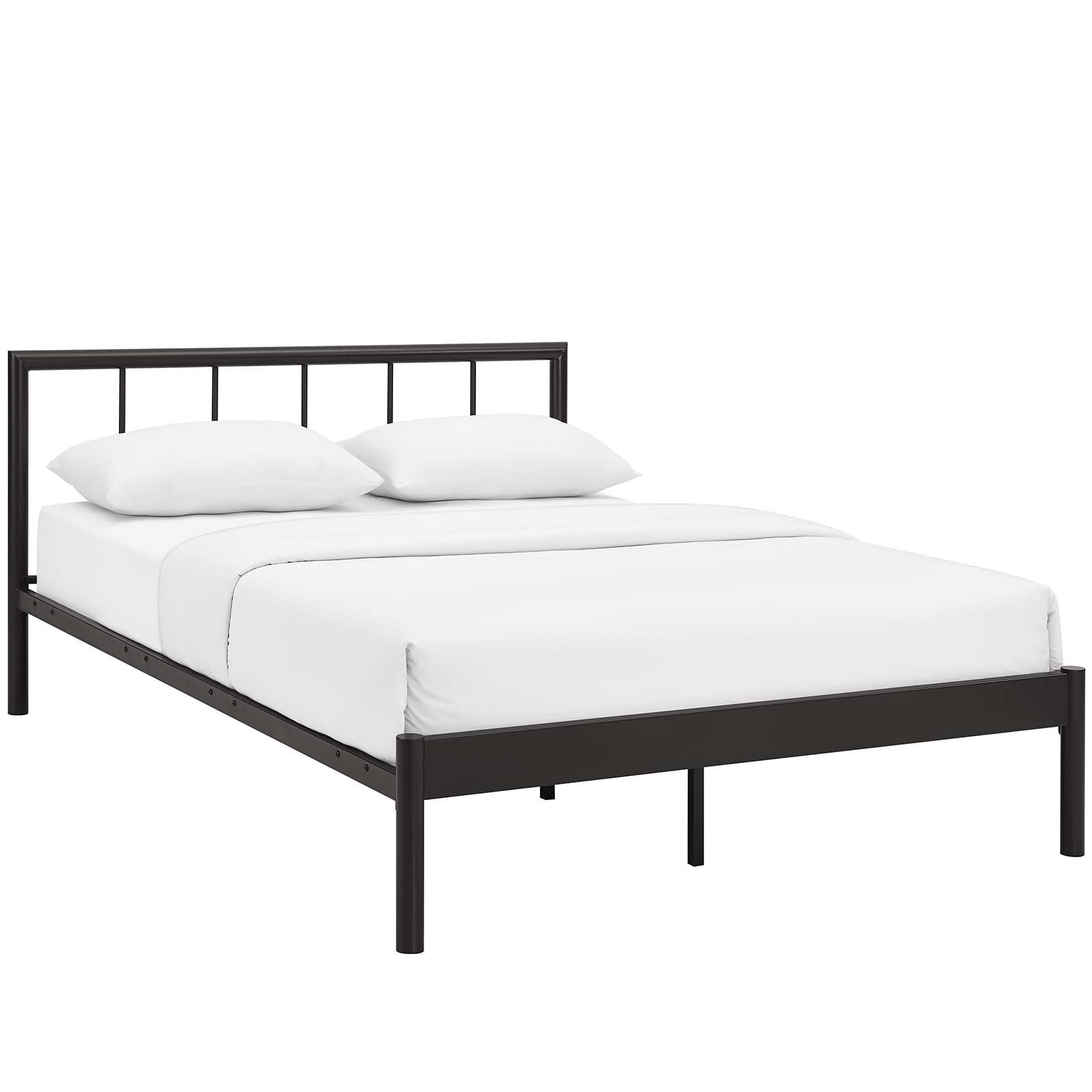 Modway Gwen Steel Metal Farmhouse Platform Full Bed Frame With Headboard In Brown