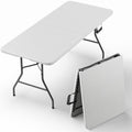 Folding Table, 6FT Foldable Picnic Table with Carrying Handle, Heavy Duty Fold-in-Half Portable Table for Weddings, Camping, RV 
