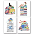 SUUURA-OO Laundry Room Wall Art Decor Prints Set of 4(8x10 Unframed), Creative Illustration Laundry Room Rules Humorous Laundry 