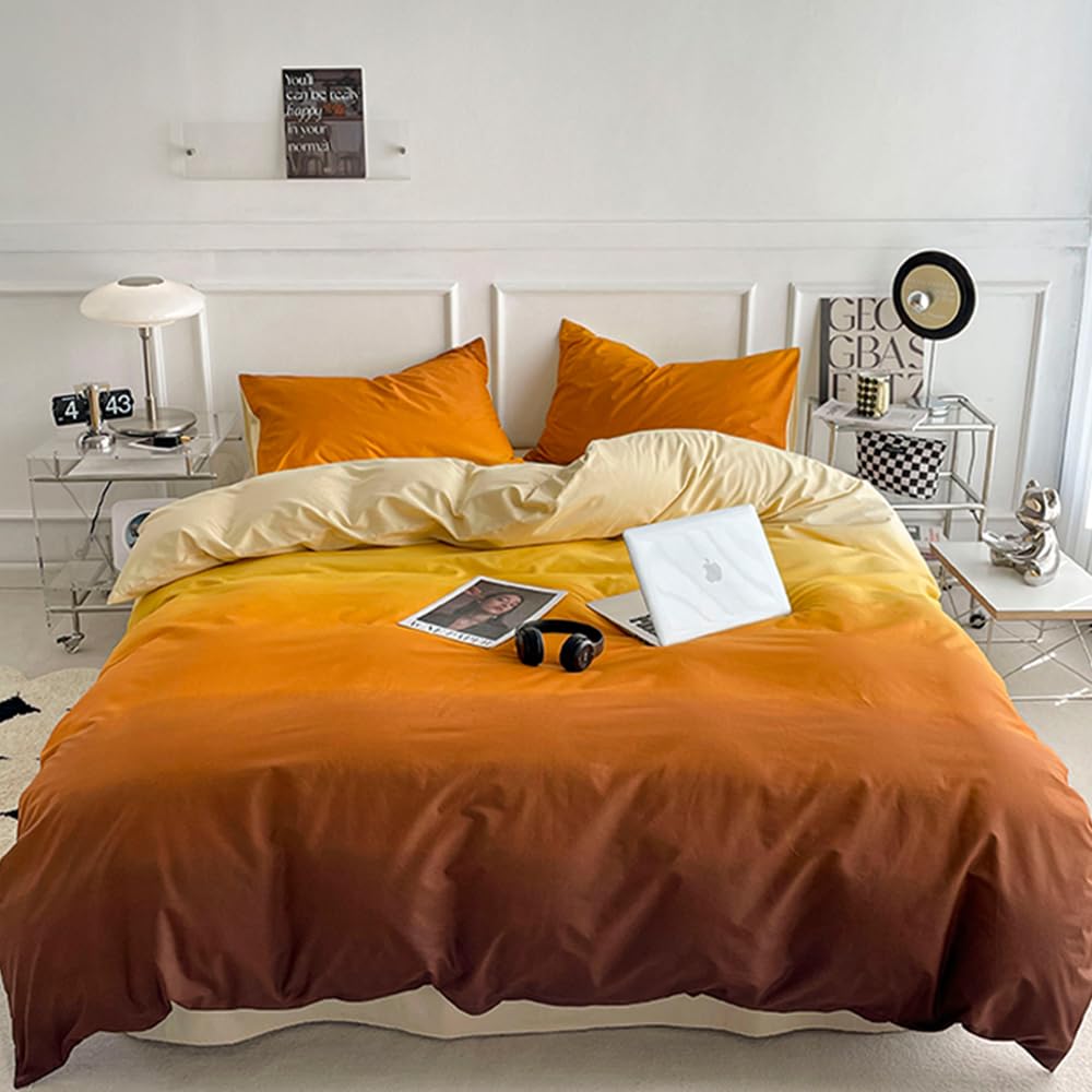 Clothknow Orange Yellow Queen Comforter Set 3Pcs Dark Orange Bedding Comforter Sets Yellow Queen Comforter Pumpkin Beige Queen S
