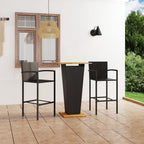 vidaXL Patio Bar Set 3 Piece Black - PE Rattan, Acacia Wood - Table and Stool Chair for Garden, Patio, Terrace - 23.6"x23.6"x43.3" Table Dimensions