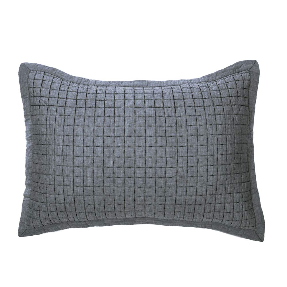 Elegant Life Home Cotton Yarn Dyed Chambray Collection Pillow Sham Gray Color King Size 1 Piece