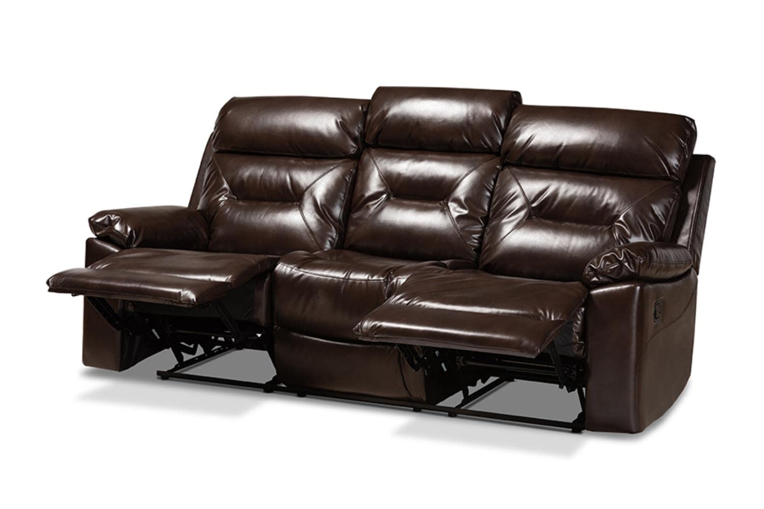 Baxton Studio Byron Dark Brown Faux Leather 3-Seater Reclining Sofa