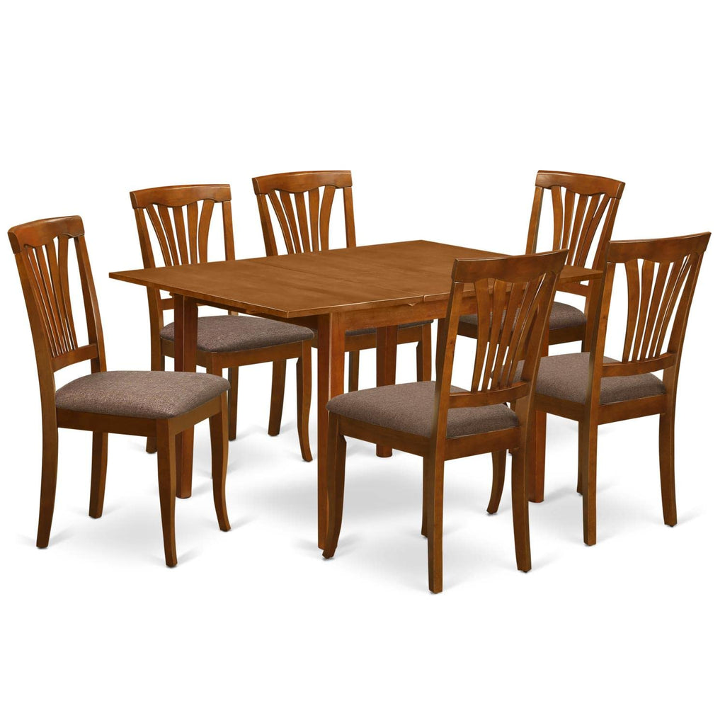 East West Furniture MLAV7-SBR-C 7-Piece Kitchen Dining Set - 6 Dining Chairs and Kitchen Table - Rectangular Table Top - Slatted Back and Linen Fabric Chair Seat (Saddle Brown Finish)
