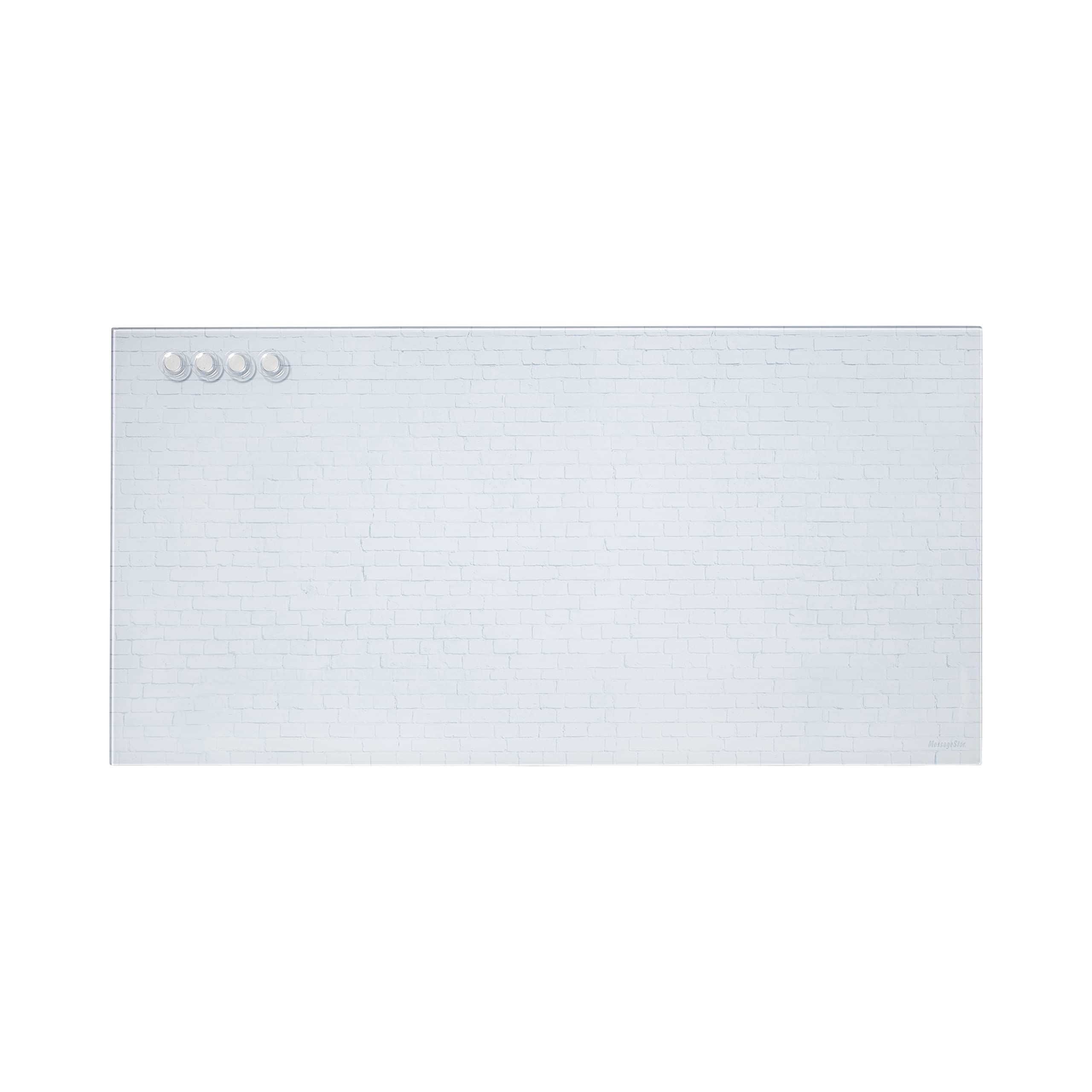 Ecr4Kids Messagestor Magnetic Dry-Erase Glass Board With Magnets, 18In X 36In, Wall-Mounted Whiteboard, White Brick