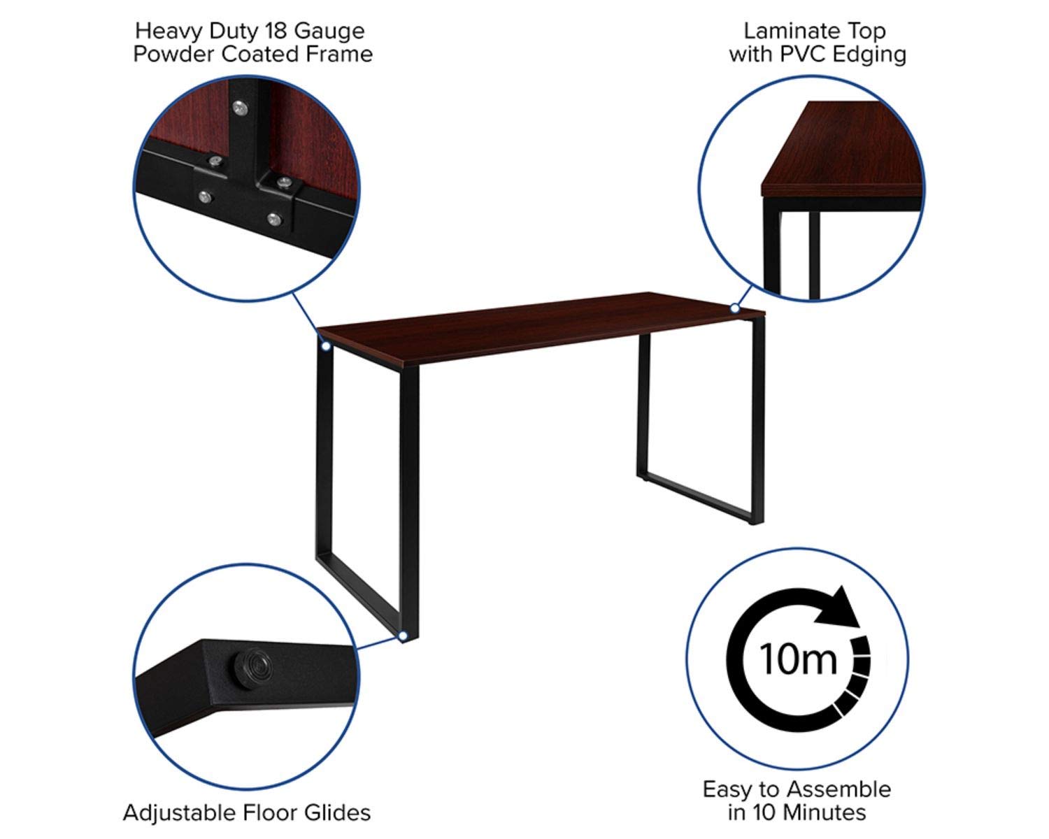 Flash Furniture Modern Commercial Grade Desk Industrial Style Computer Desk Sturdy Home Office Desk - 55' Length (Mahogany)