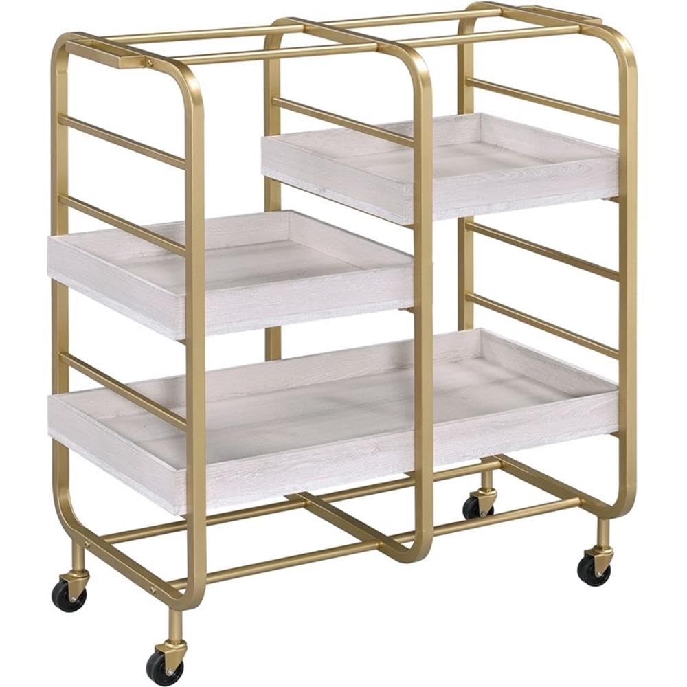 Acme Vorrik Serving Cart In Gold & White-Washed