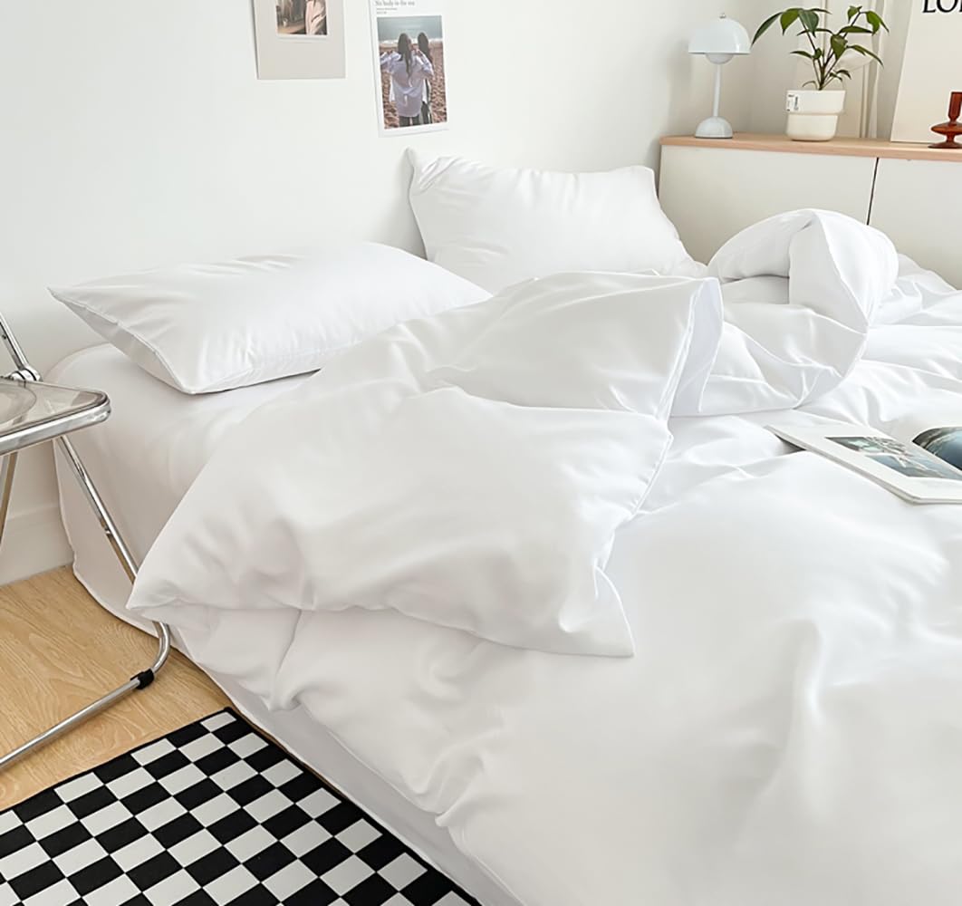 Houseri White Comforter Queen Set Fluffy Plain White Bedding Comforters Queen Size Puffy Lightweight Soft Solid Color Bed Quilts