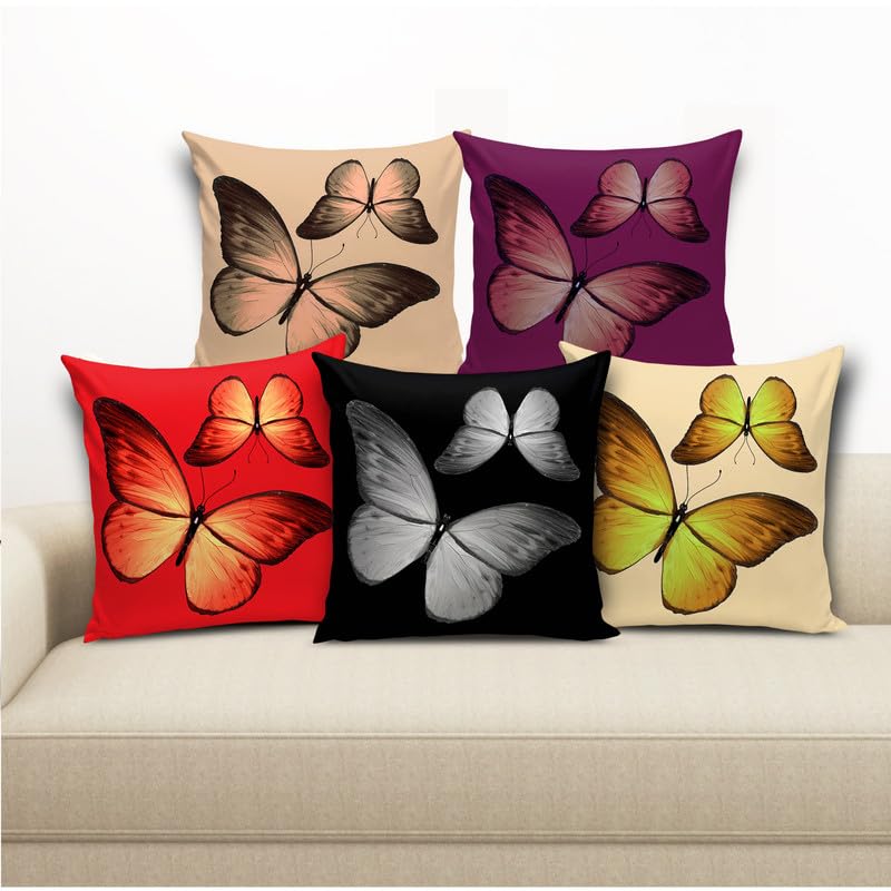 Bmrgifts Jute Fabric Designer Decorative Printed Cushion Cover Decorations For Sofa Living Room Set Of 5 16 X 16 Inch Multi (Mul