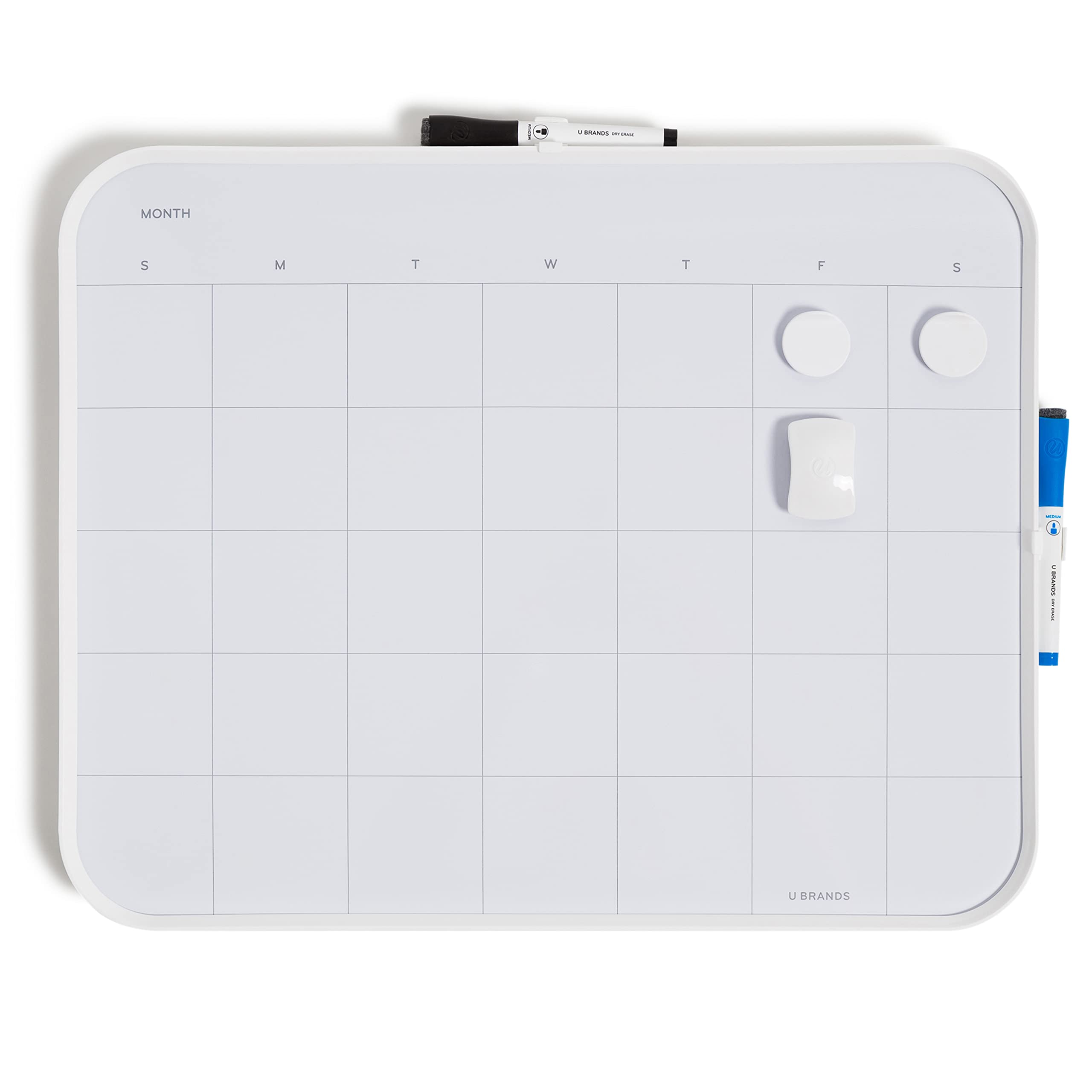 U Brands Modern Bevel Dry Erase Calendar Value Pack, Office Supplies, Includes Markers, Magnets, Eraser, 16    X 20