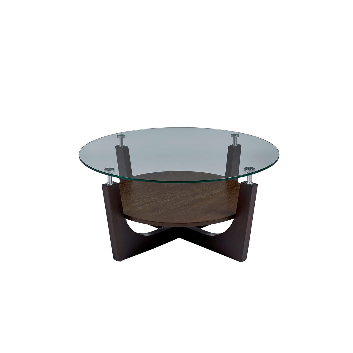 Progressive Furniture Four-Points Round Glass Top Cocktail Table, Espresso