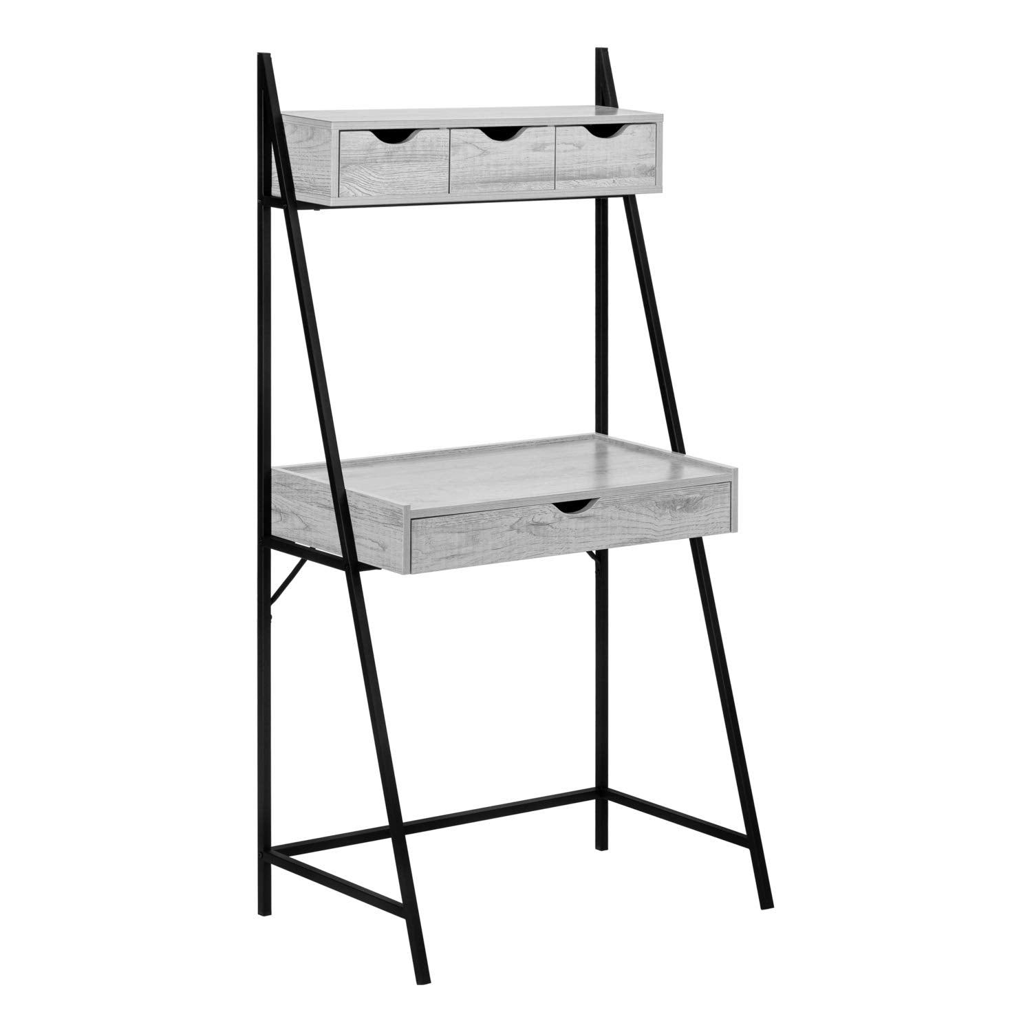 Monarch Specialties I 7331 Computer Desk, Home Office, Laptop, Leaning, Storage Drawers, 32 L, Work, Metal, Laminate, Grey, Blac