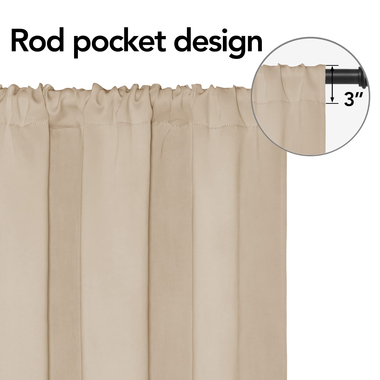 Easy-Going Rod Pocket Blackout Curtains For Bedroom, Room Darkening Window Curtains For Living Room, Thermal Insulated Noise Reduction Solid Window Drapes, 2 Panels(52X63 In, Beige)